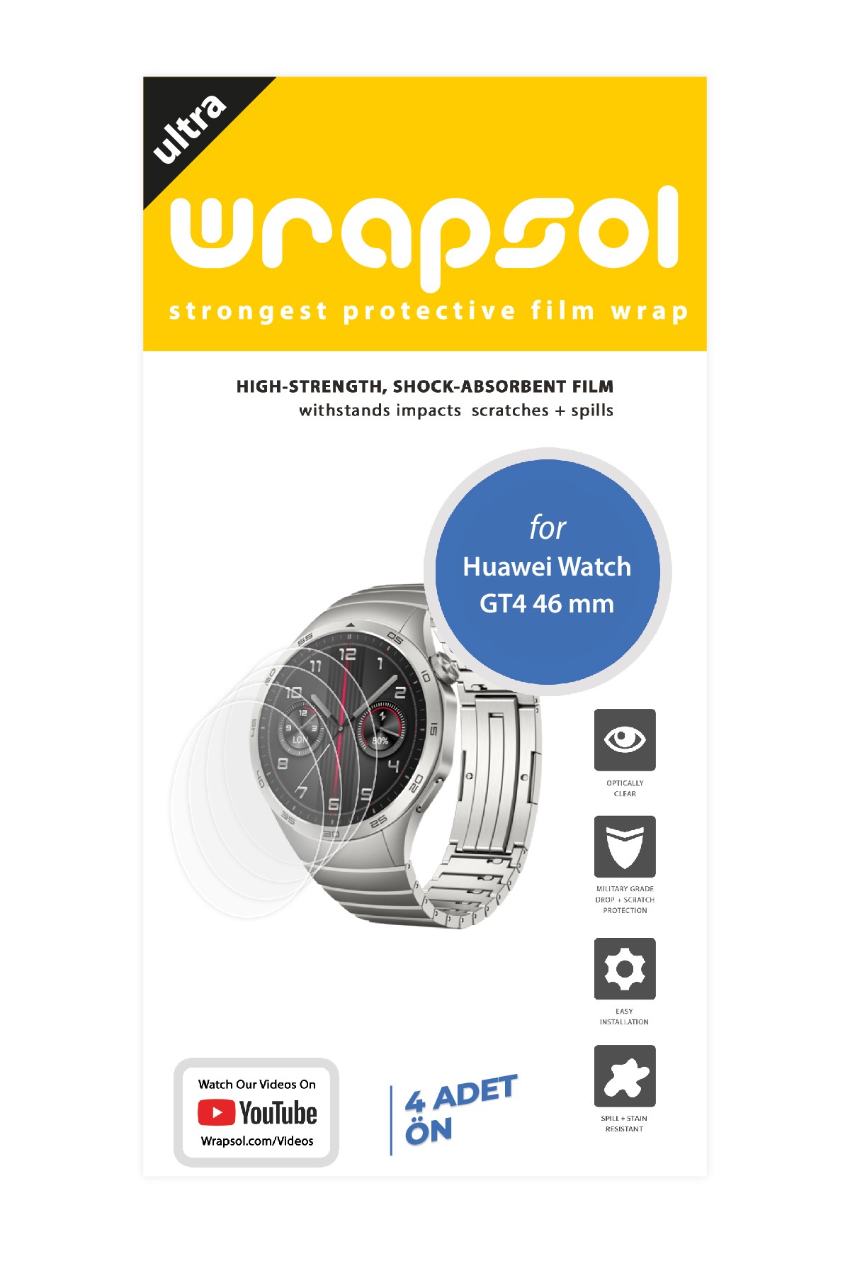 Huawei Watch GT4 46 mm - Ekran Koruyucu Parlak Şeffaf Poliüretan Film (150 mikron)