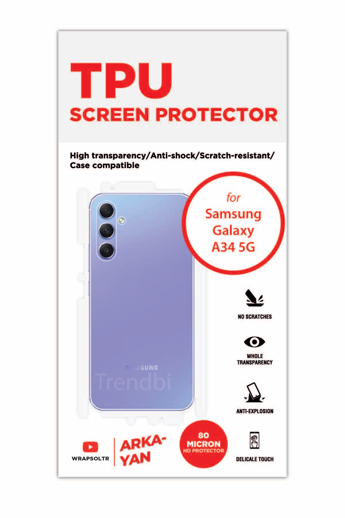 Samsung Galaxy A34 - Arka/Yan Koruyucu Parlak Şeffaf TPU Film (80 micron)
