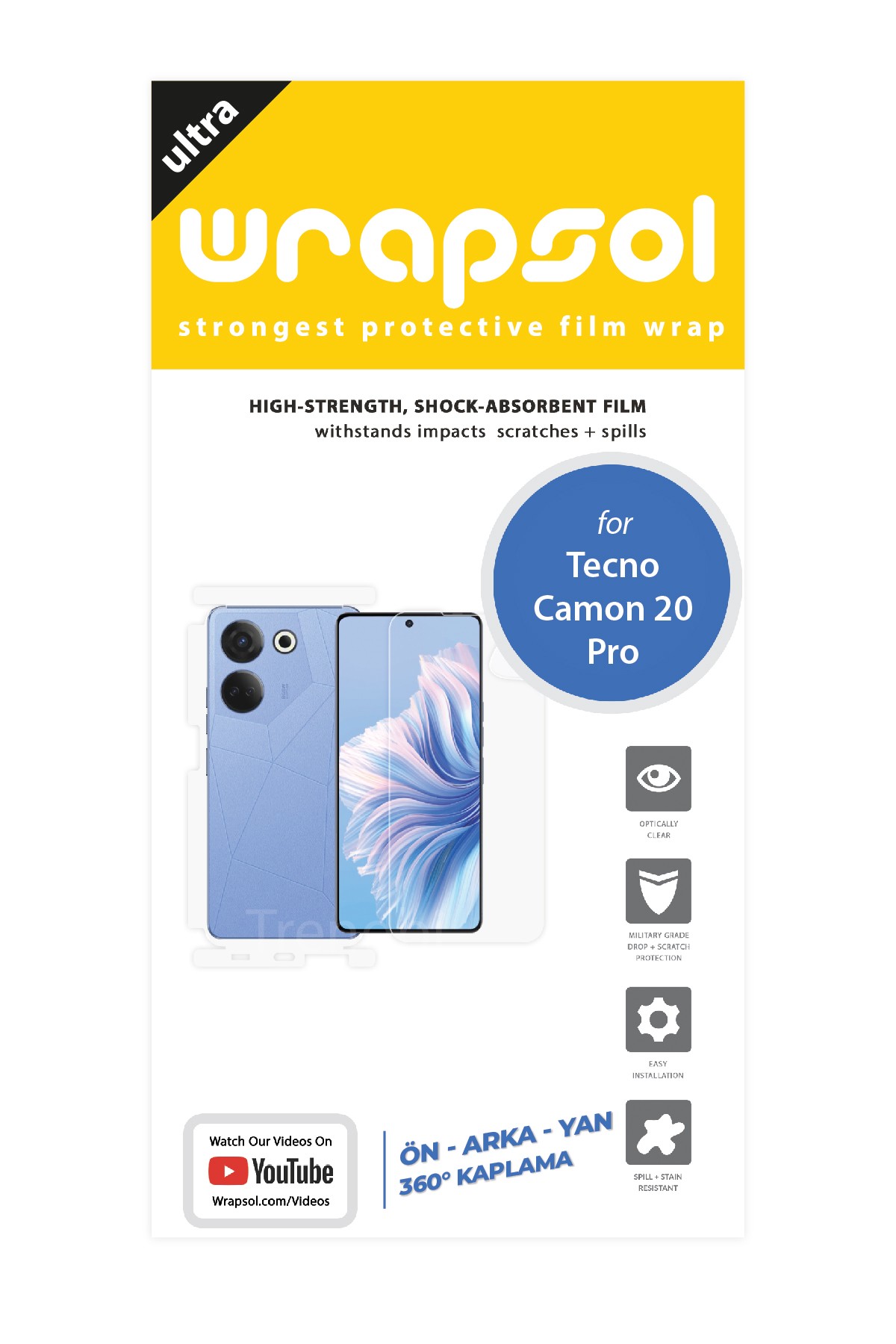 Tecno Camon 20 Pro - Fullbody Koruyucu Parlak Şeffaf Poliüretan Film (150 micron)