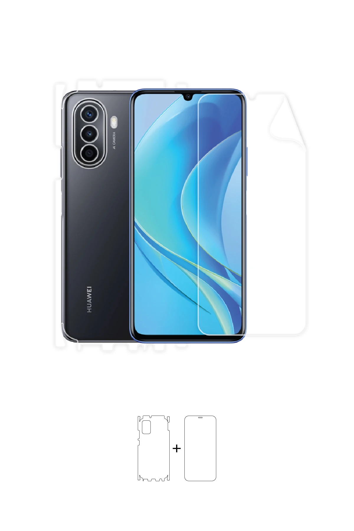 Huawei Nova Y70 - Fullbody Koruyucu Parlak Şeffaf Poliüretan Film (150 micron)
