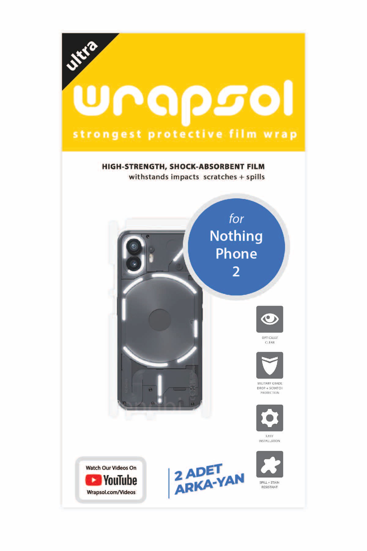 Nothing Phone 2 - Arka/Yan Koruyucu Parlak Şeffaf Poliüretan Film (150 micron)