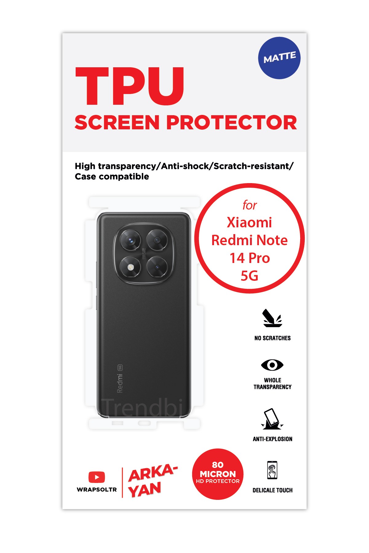 Xiaomi Redmi Note 14 Pro 5g - Arka/Yan Koruyucu Mat TPU Film (80 micron)