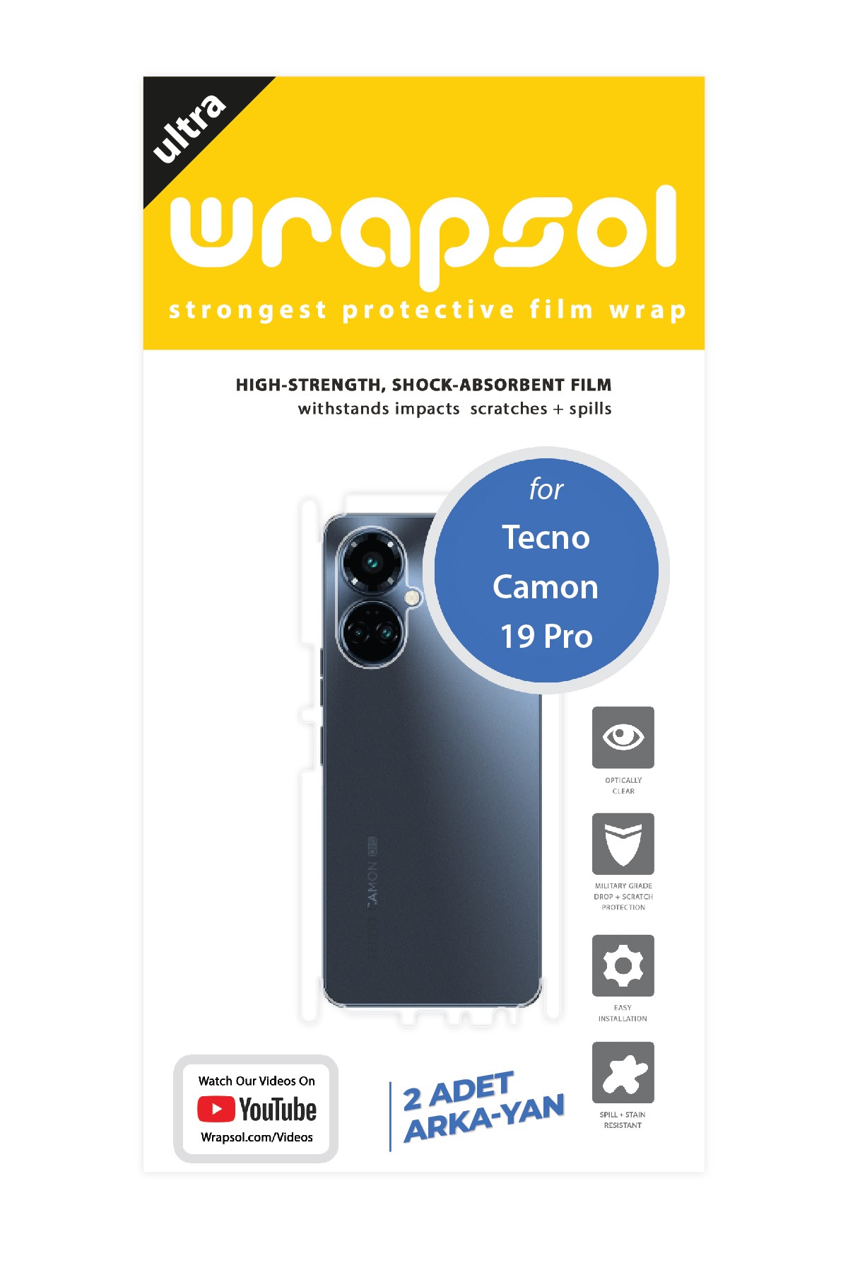 Tecno Camon 19 Pro - Arka/Yan Koruyucu Parlak Şeffaf Poliüretan Film (150 micron)