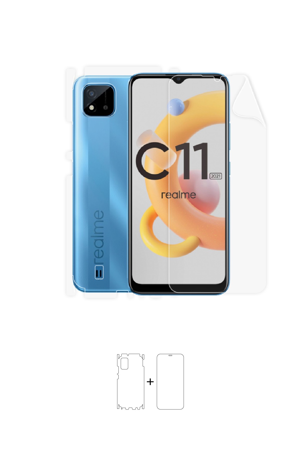 Realme C11 - Fullbody Koruyucu Parlak Şeffaf Poliüretan Film (150 micron)