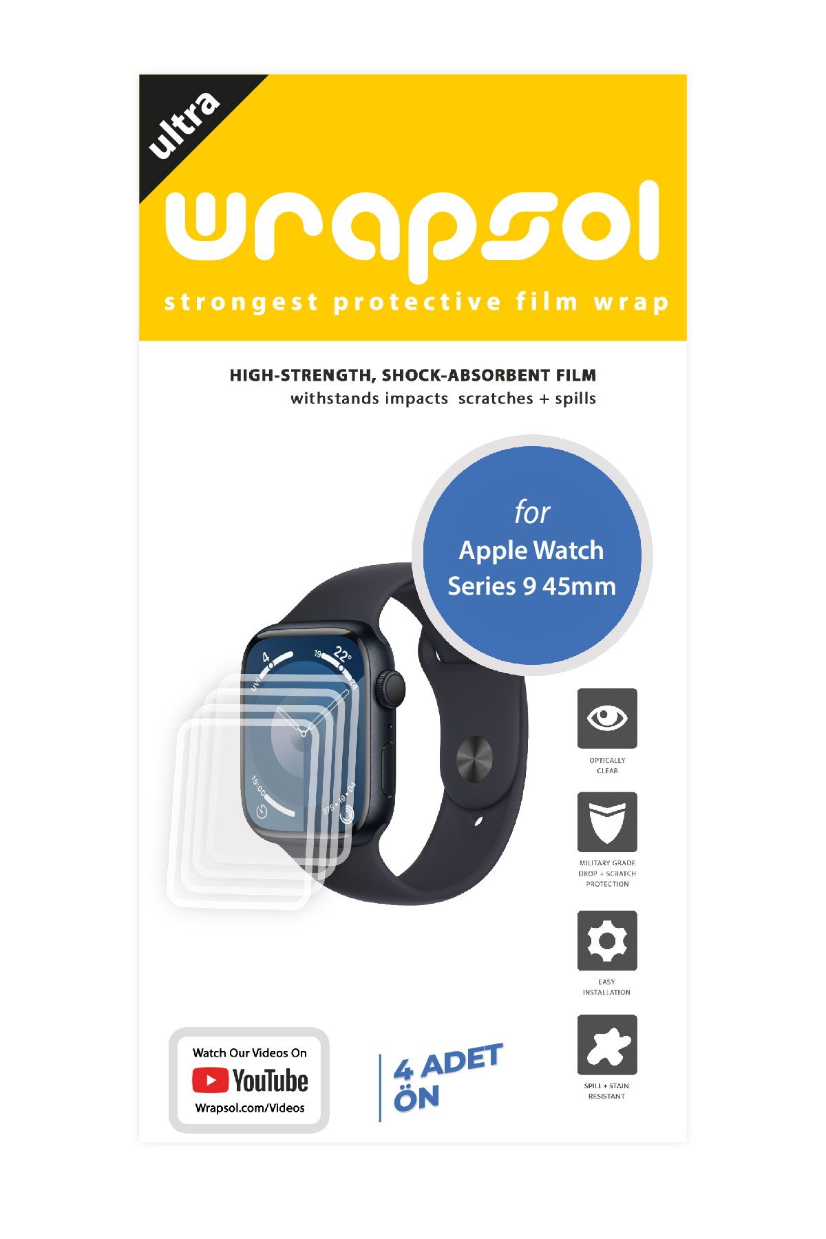 Apple Watch Series 9 / 45 mm - Ekran Koruyucu Parlak Şeffaf Poliüretan Film (150 mikron)