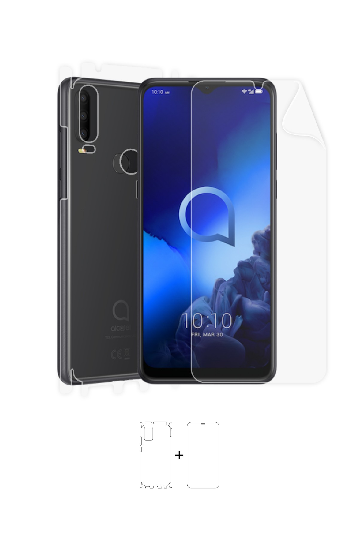 Alcatel 3X 2019 - Fullbody Koruyucu Parlak Şeffaf Poliüretan Film (150 micron)