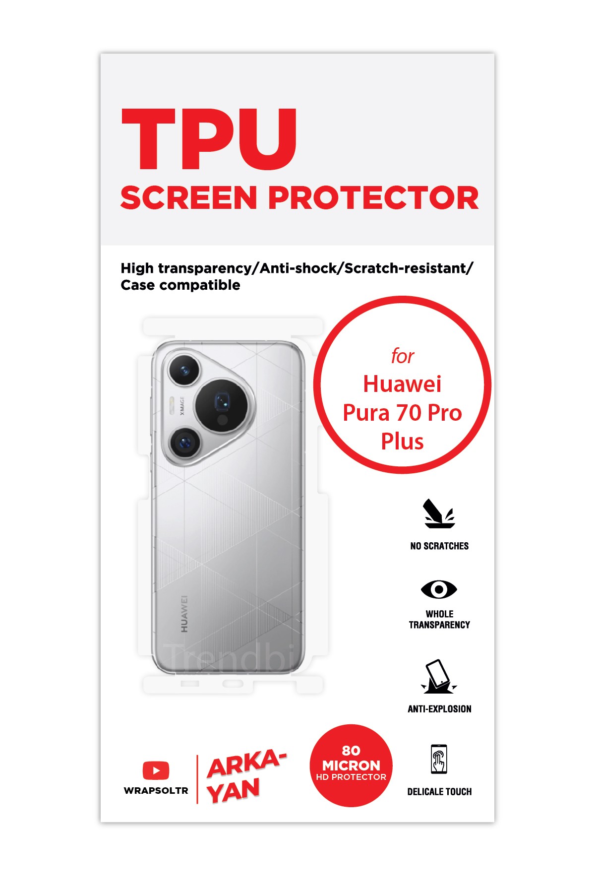 Huawei Pura 70 Pro Plus - Arka/Yan Koruyucu Parlak Şeffaf TPU Film (80 micron)