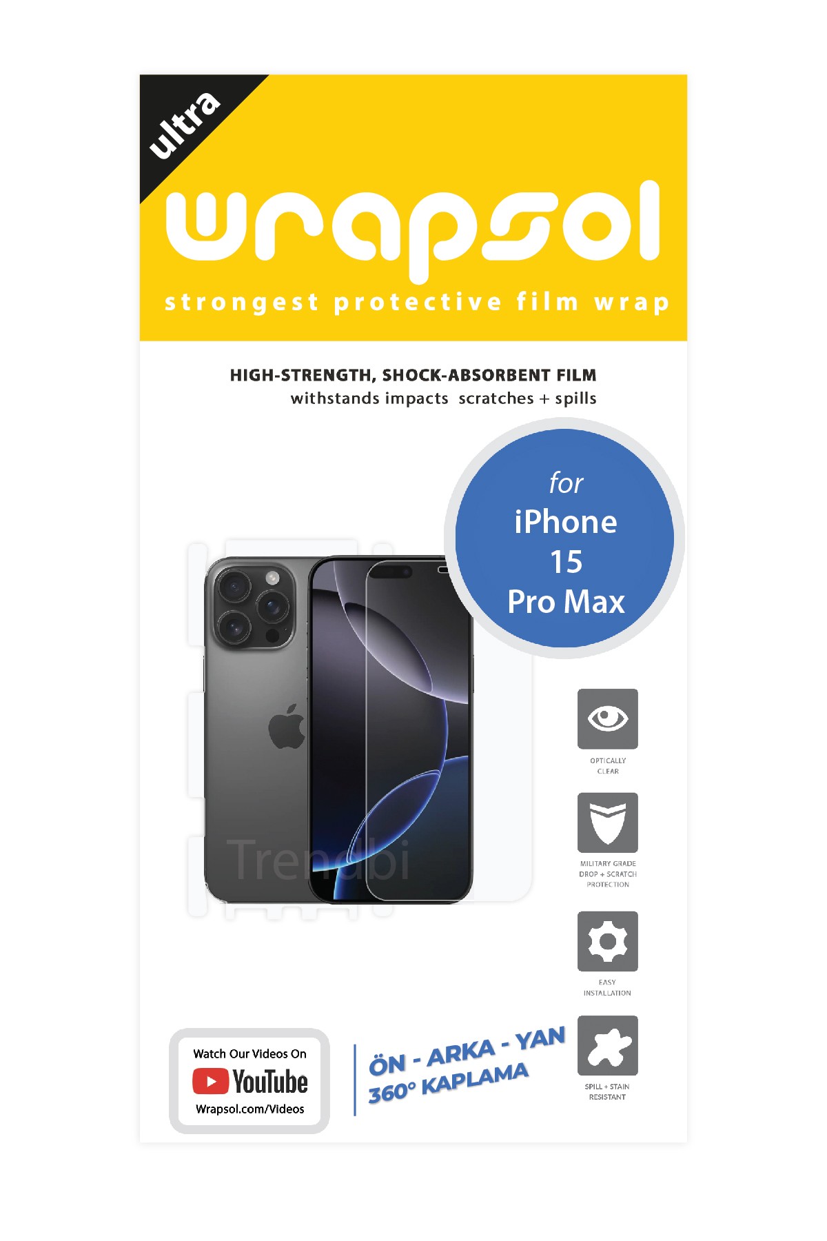 iPhone 16 Pro Max - Fullbody Koruyucu Parlak Şeffaf Poliüretan Film (150 micron)