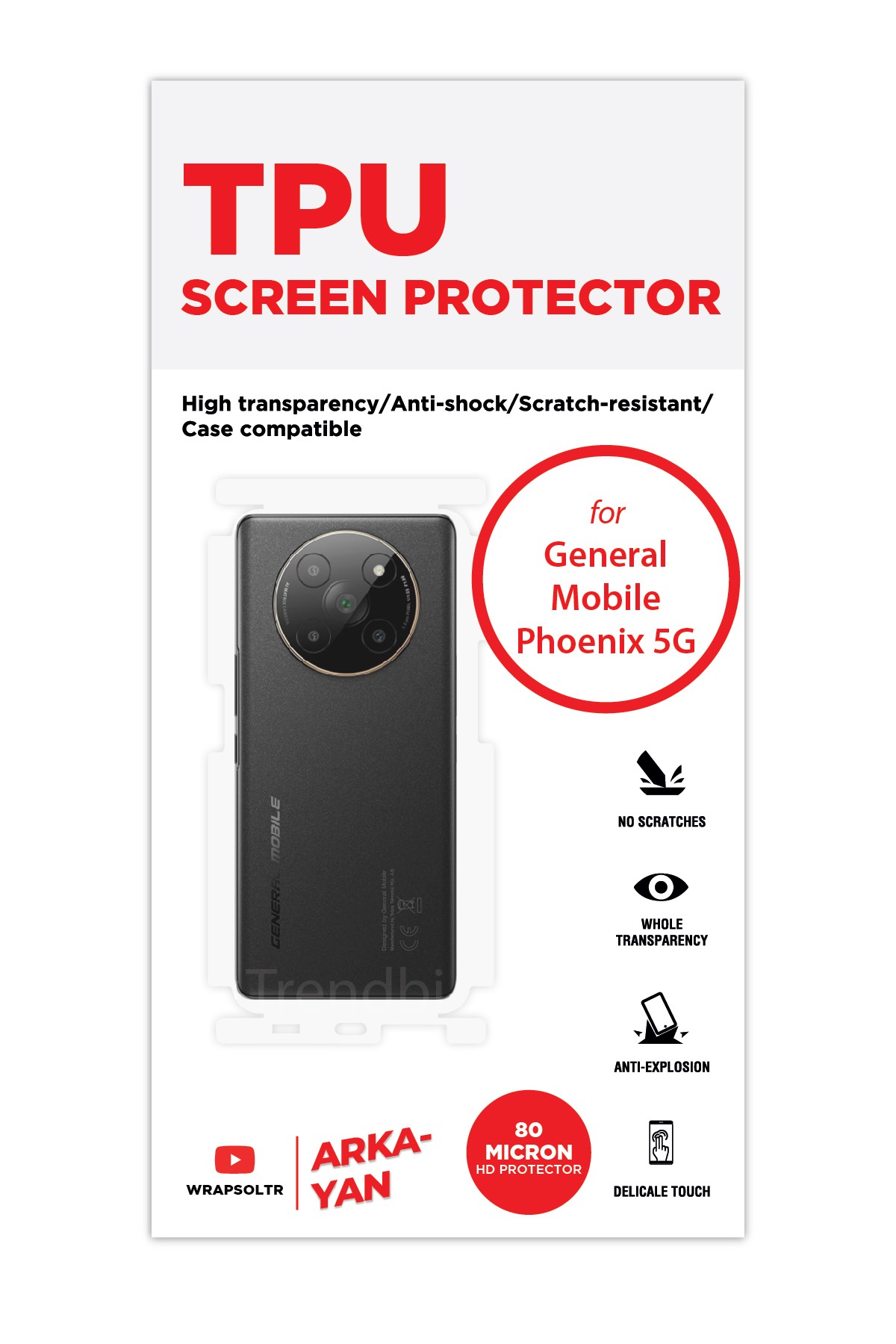 General Mobile Phoenix 5G - Arka/Yan Koruyucu Parlak Şeffaf TPU Film (80 micron)