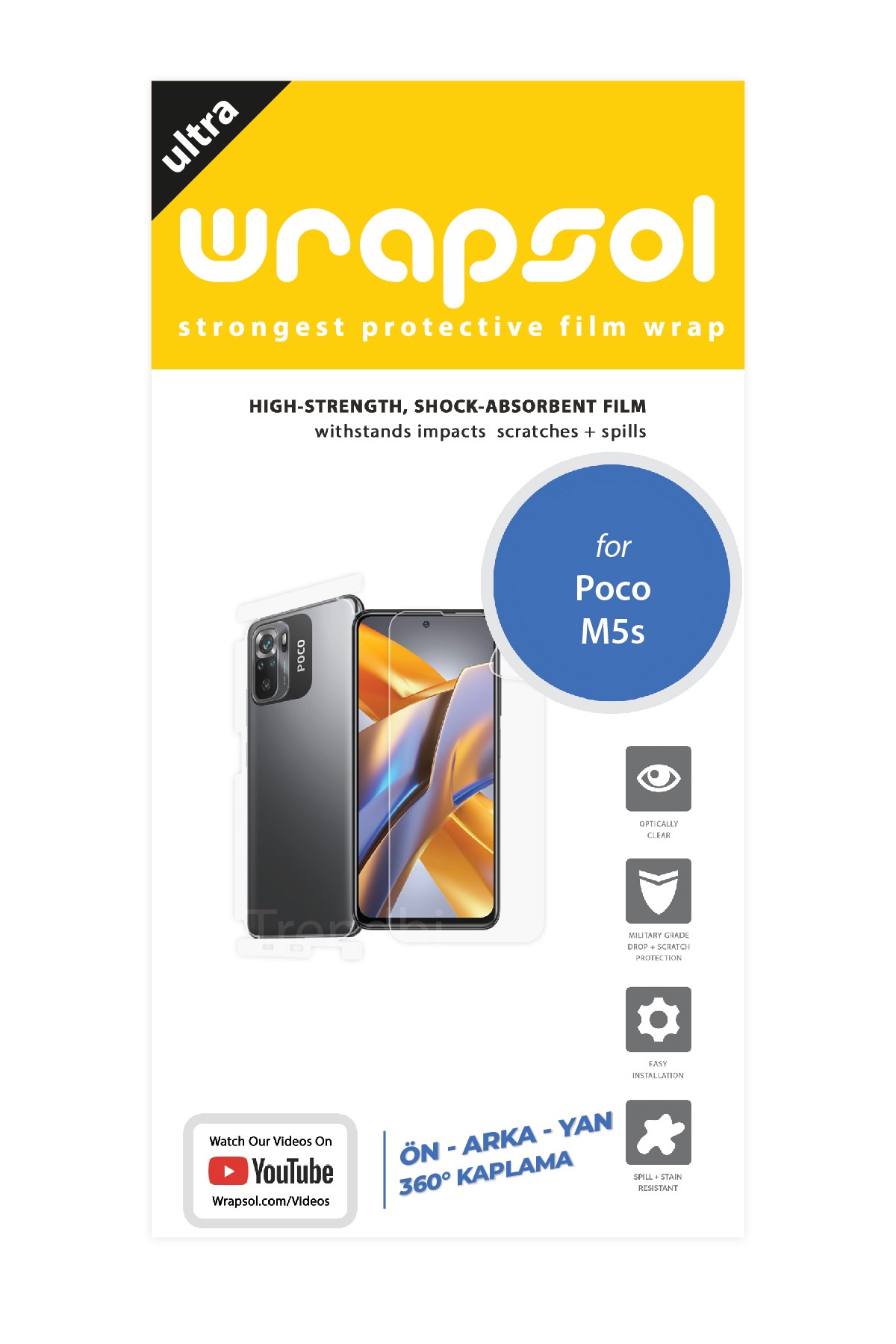 Xiaomi Poco M5s - Fullbody Koruyucu Parlak Şeffaf Poliüretan Film (150 micron)