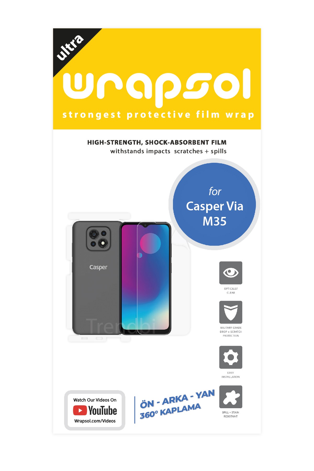 Casper Via M35 - Fullbody Koruyucu Parlak Şeffaf Poliüretan Film (150 micron)