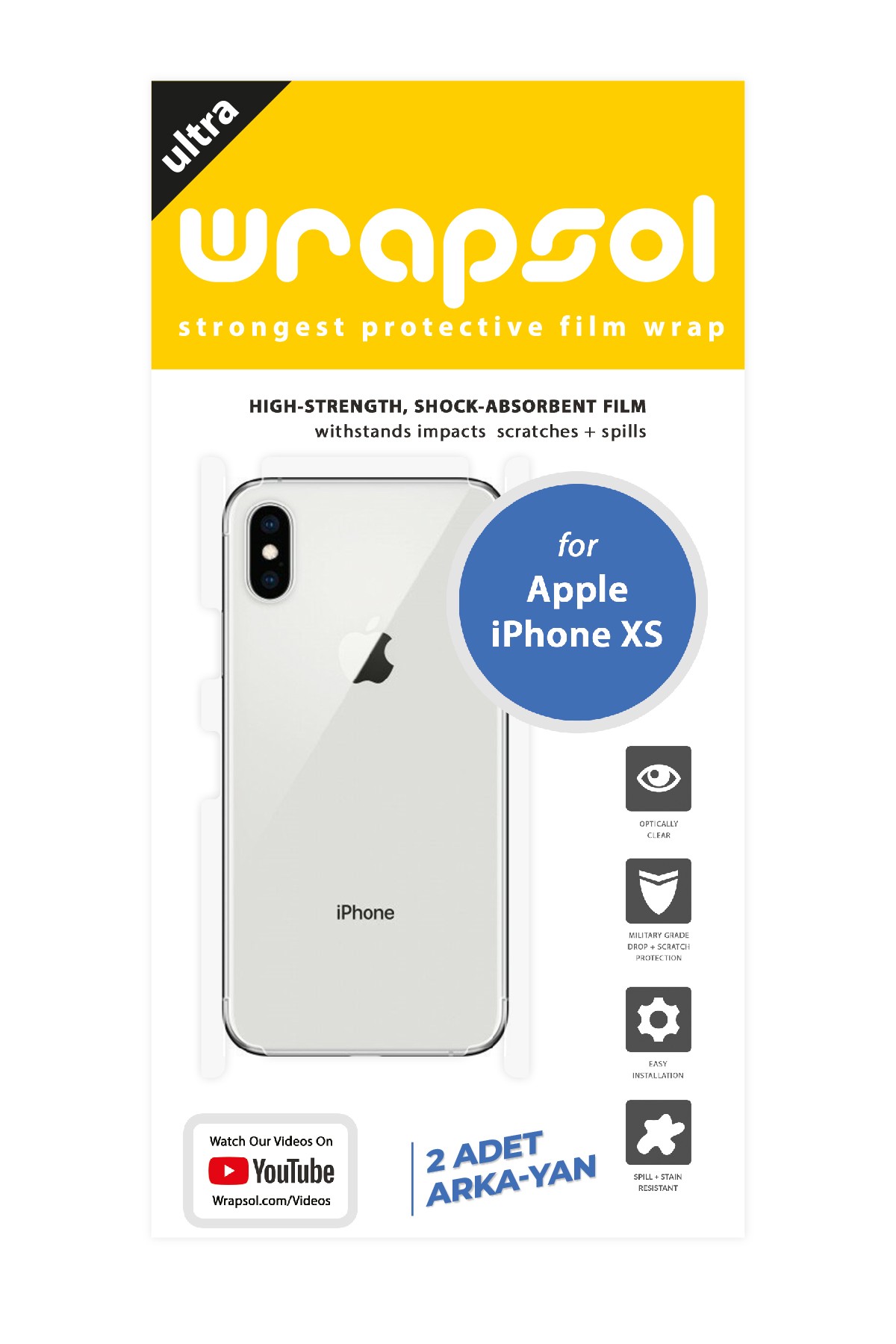 iPhone XS - Arka/Yan Koruyucu Parlak Şeffaf Poliüretan Film (150 micron)