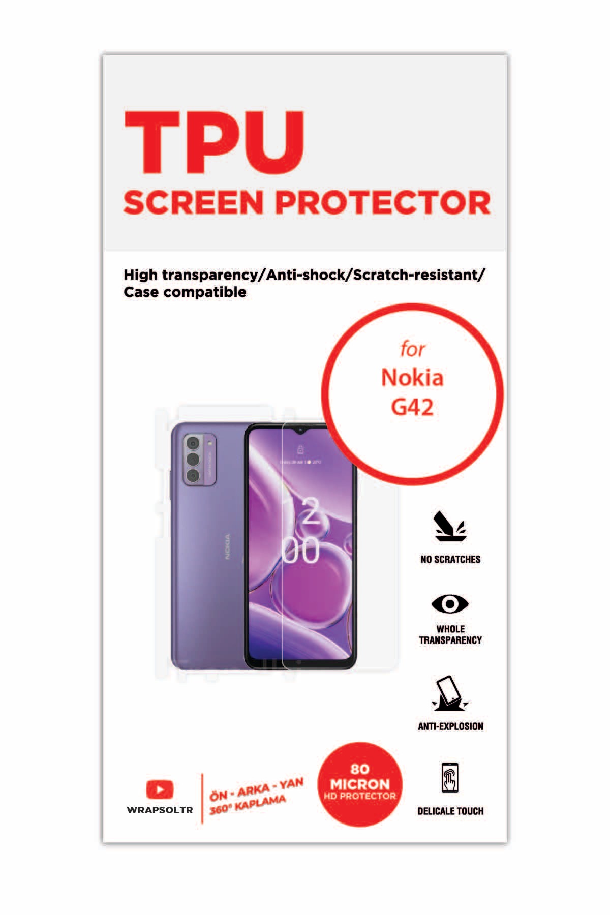 Nokia G42 - Fullbody Koruyucu Parlak Şeffaf TPU Film (80 micron)
