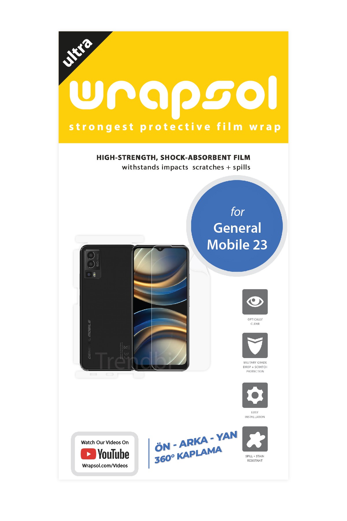 General Mobile GM 23 - Fullbody Koruyucu Parlak Şeffaf Poliüretan Film (150 micron)