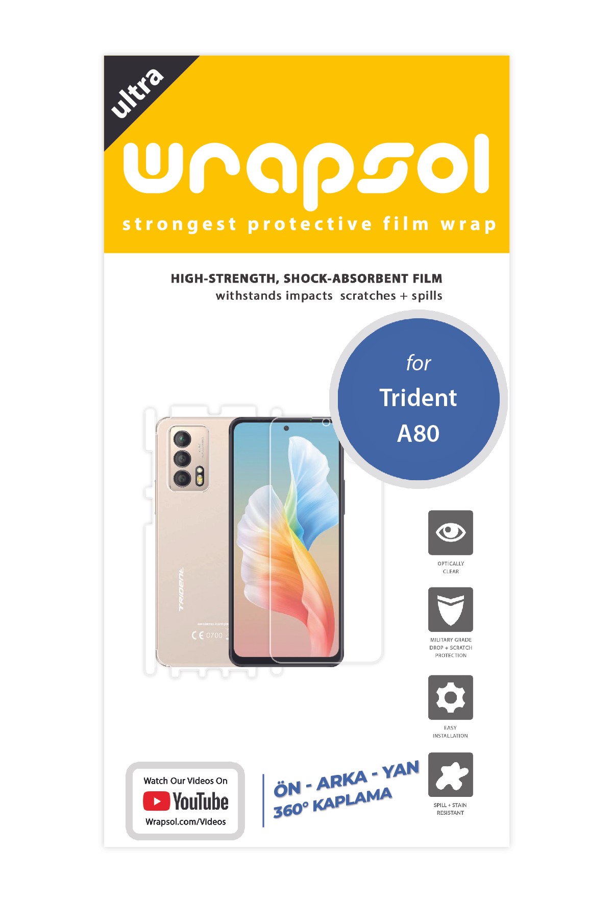 Trident A80 - Fullbody Koruyucu Parlak Şeffaf Poliüretan Film (150 micron)
