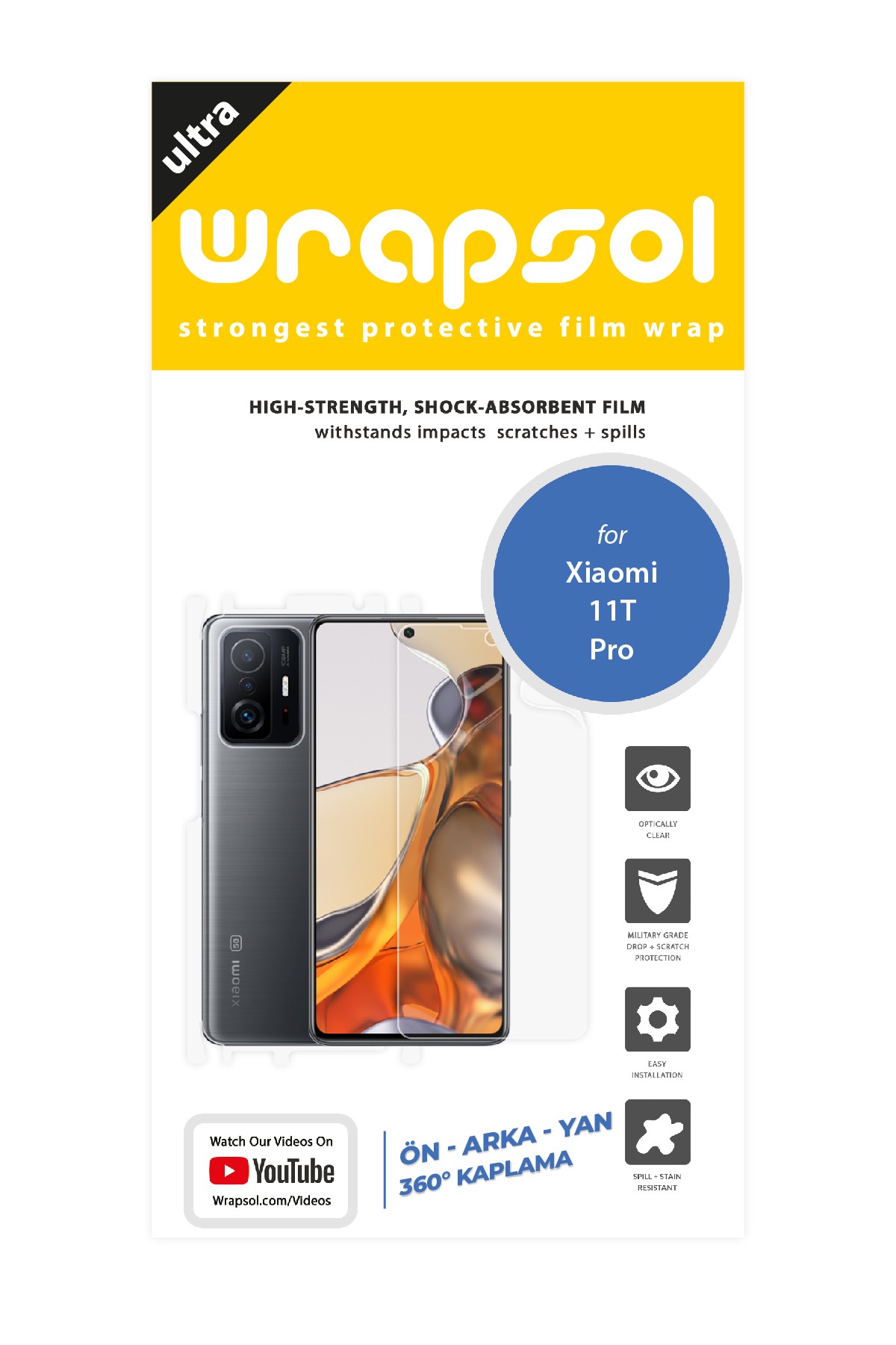 Xiaomi 11T Pro - Fullbody Koruyucu Parlak Şeffaf Poliüretan Film (150 micron)