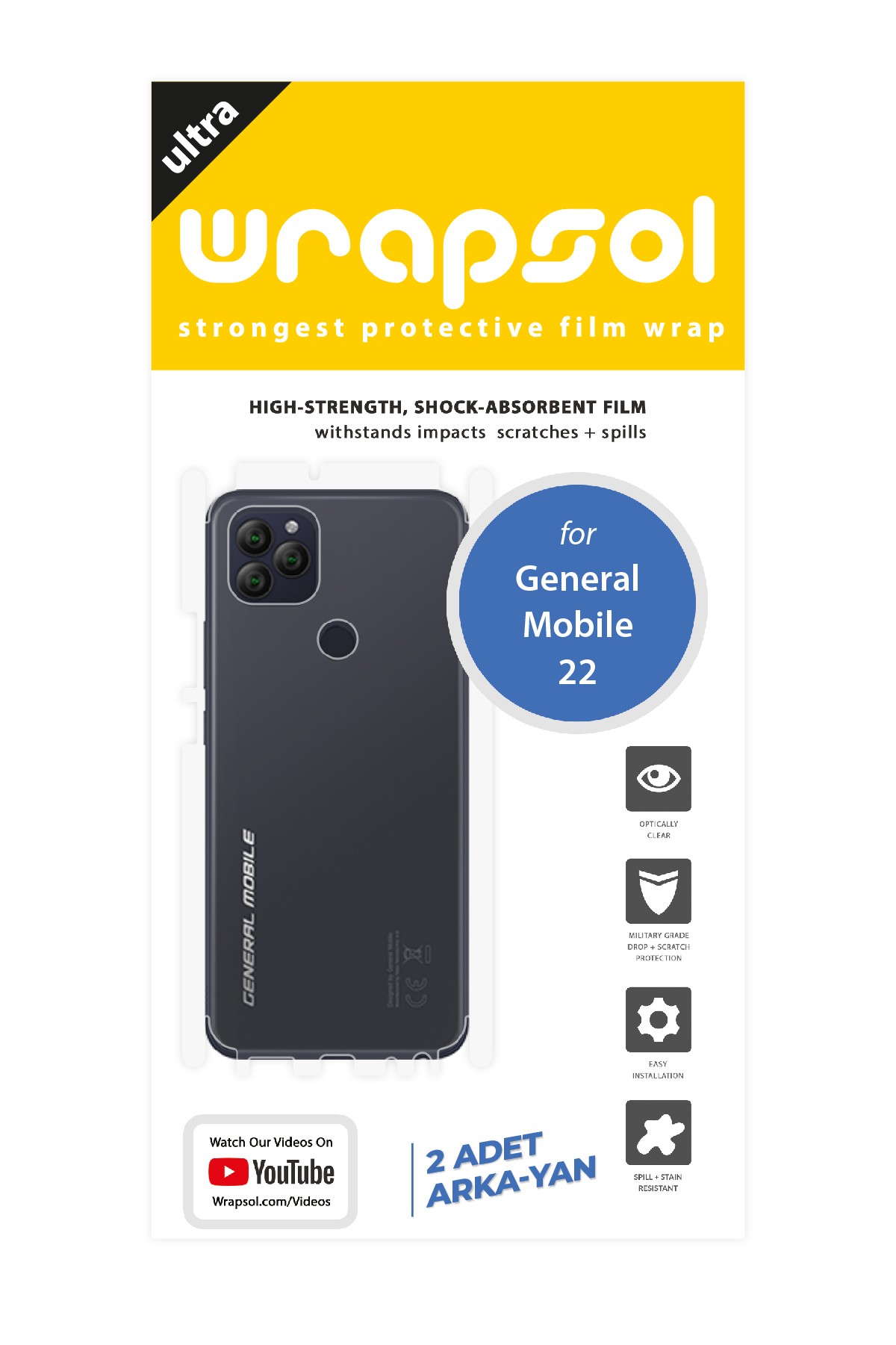 General Mobile GM 22 - Arka/Yan Koruyucu Parlak Şeffaf Poliüretan Film (150 micron)
