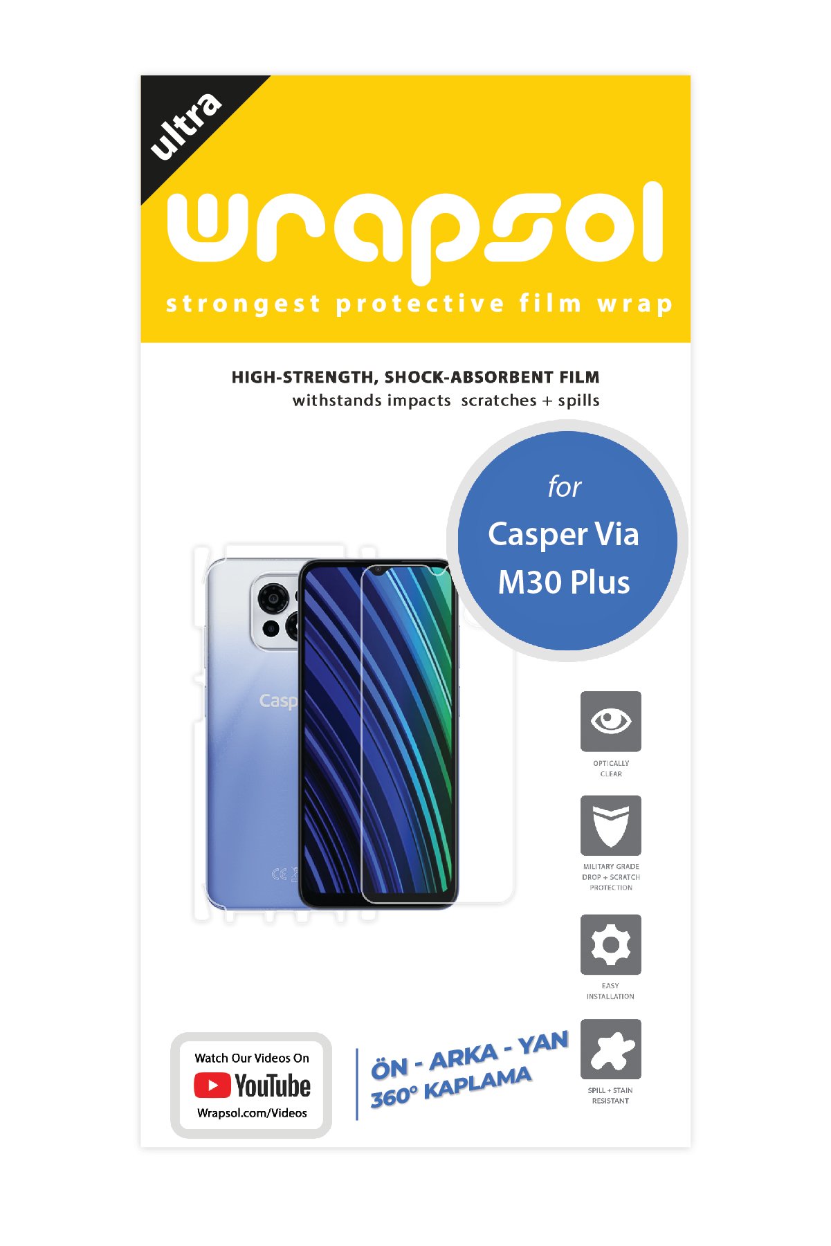 Casper Via M30 Plus - Fullbody Koruyucu Parlak Şeffaf Poliüretan Film (150 micron)