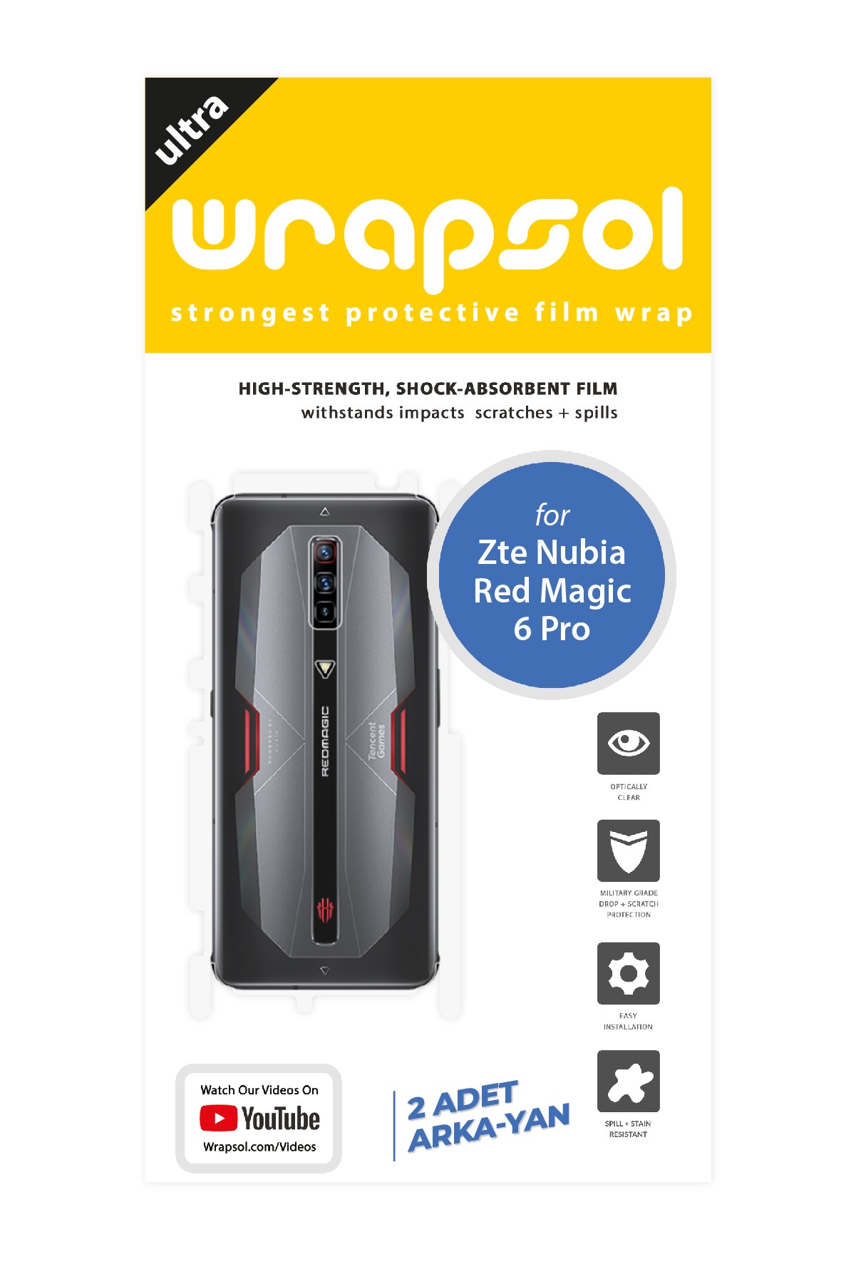 ZTE Nubia Red Magic 6 Pro - Arka/Yan Koruyucu Parlak Şeffaf Poliüretan Film (150 micron)