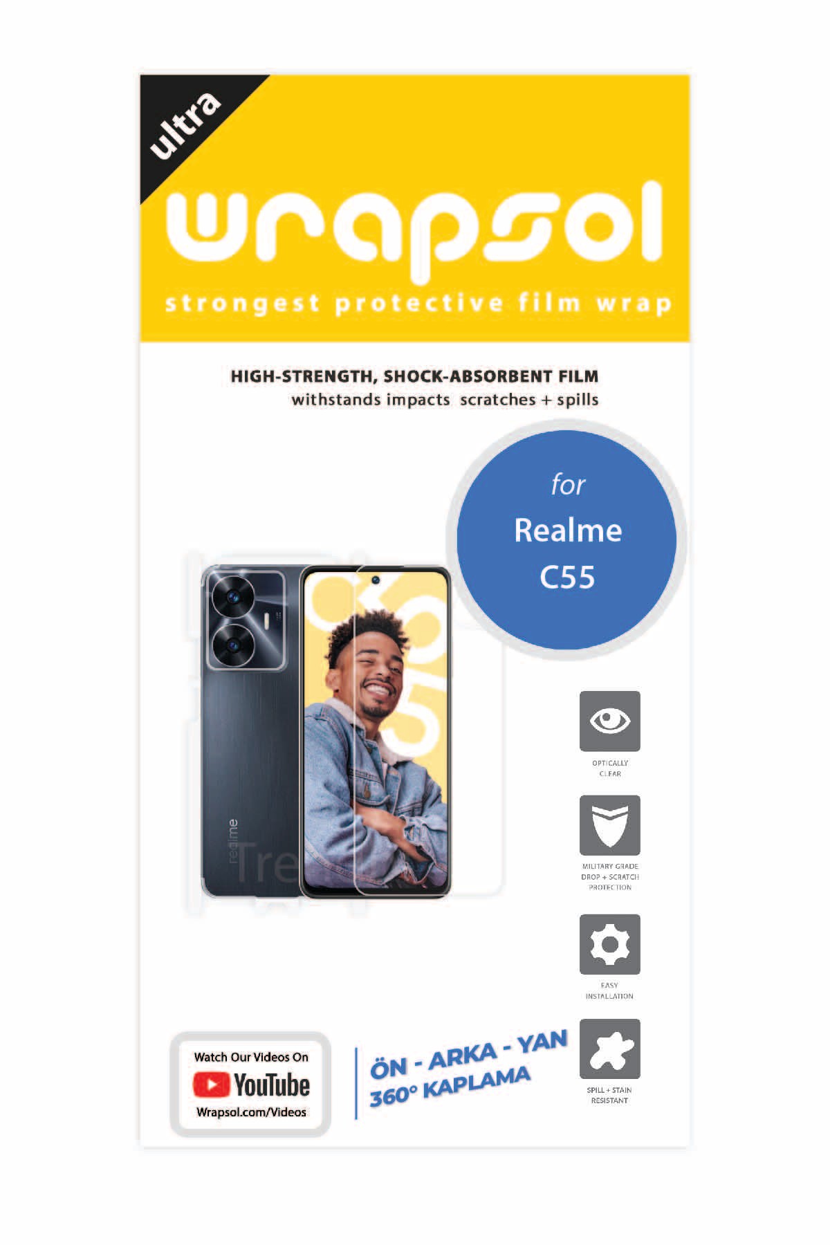 Realme C55 - Fullbody Koruyucu Parlak Şeffaf Poliüretan Film (150 micron)