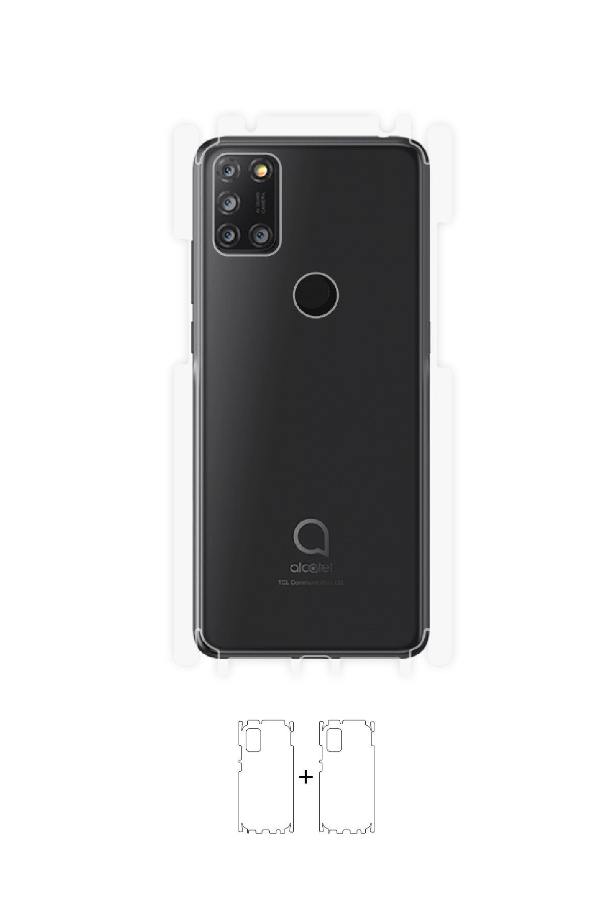 Alcatel 3X 2020 - Arka/Yan Koruyucu Parlak Şeffaf Poliüretan Film (150 micron)