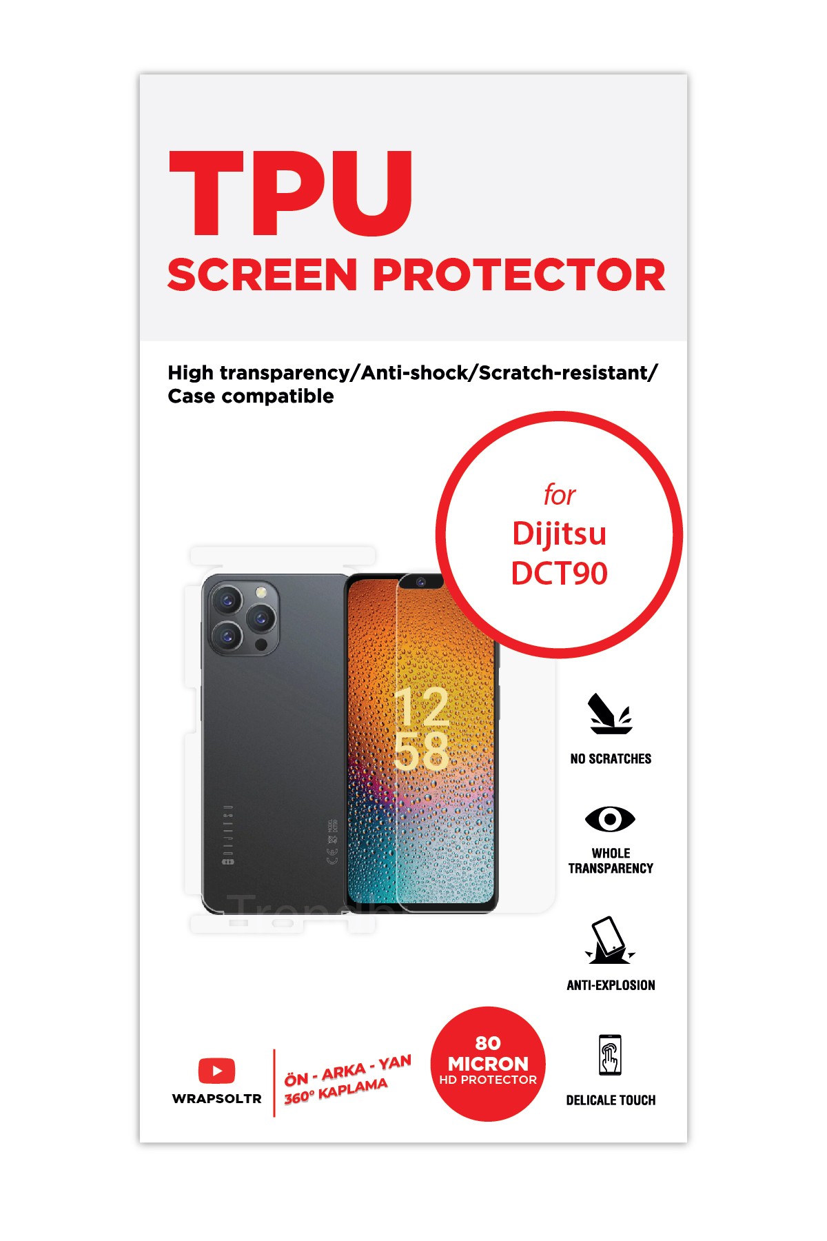 Dijitsu Dct90 - Fullbody Koruyucu Parlak Şeffaf TPU Film (80 micron)