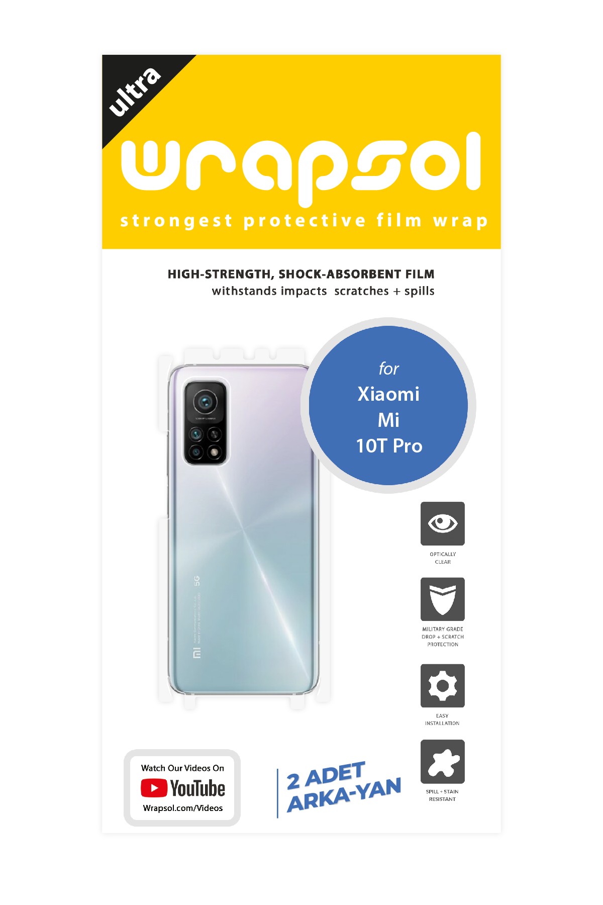 Xiaomi Mi 10T Pro - Arka/Yan Koruyucu Parlak Şeffaf Poliüretan Film (150 micron)