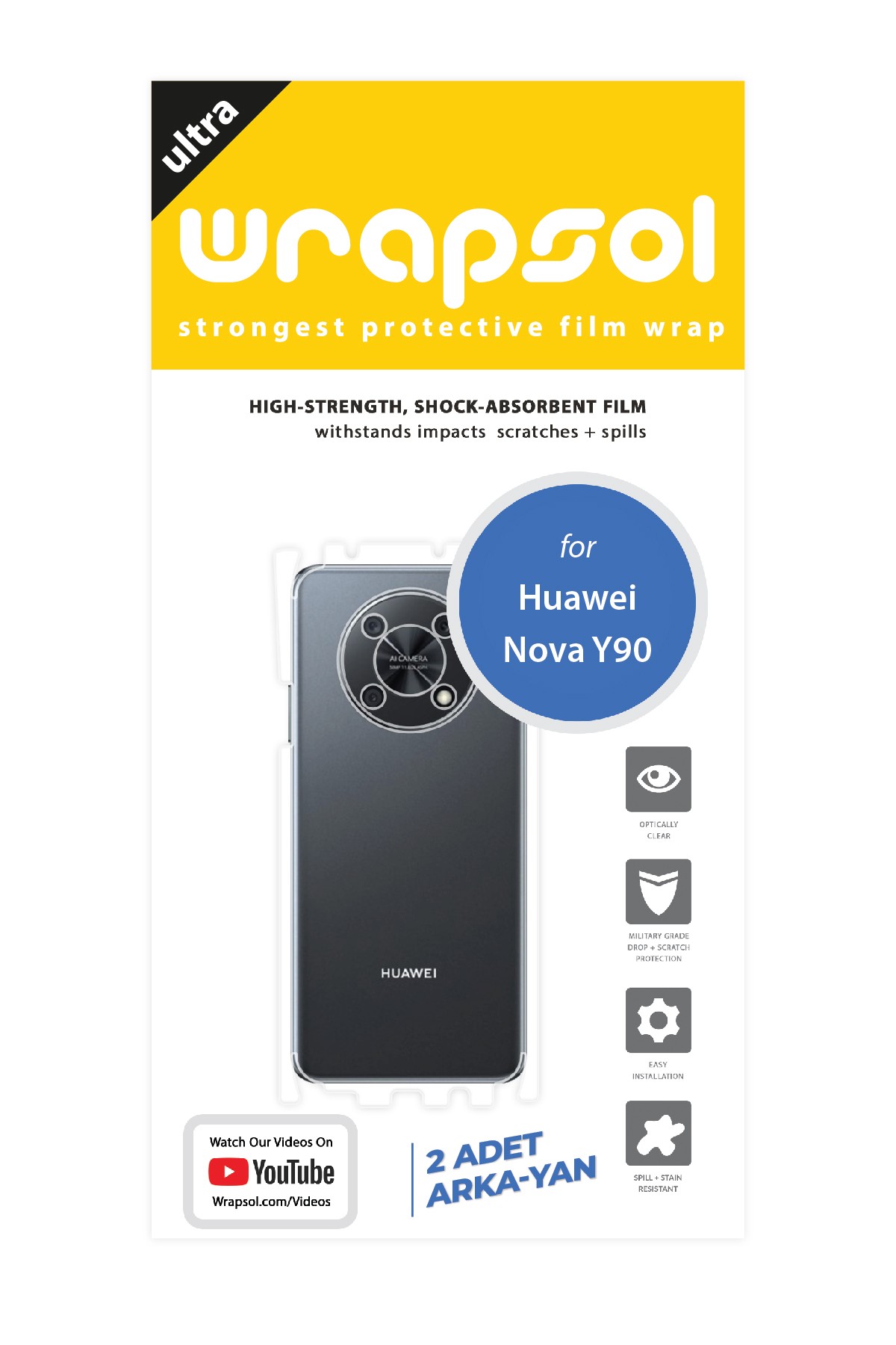 Huawei Nova Y90 - Arka/Yan Koruyucu Parlak Şeffaf Poliüretan Film (150 micron)