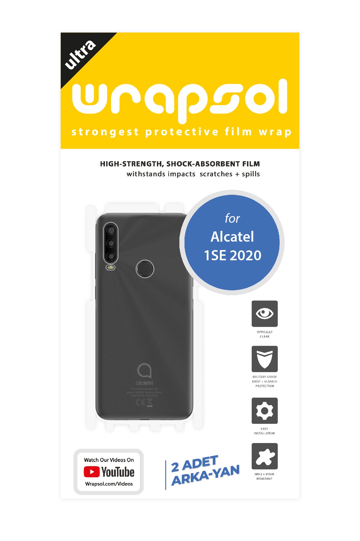 Alcatel 1 SE 2020 - Arka/Yan Koruyucu Parlak Şeffaf Poliüretan Film (150 micron)