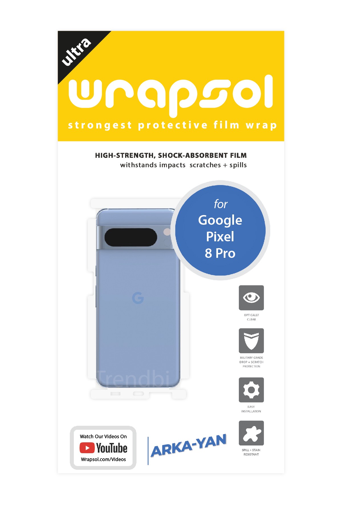 Google Pixel 8 Pro - Arka/Yan Koruyucu Parlak Şeffaf Poliüretan Film (150 micron)