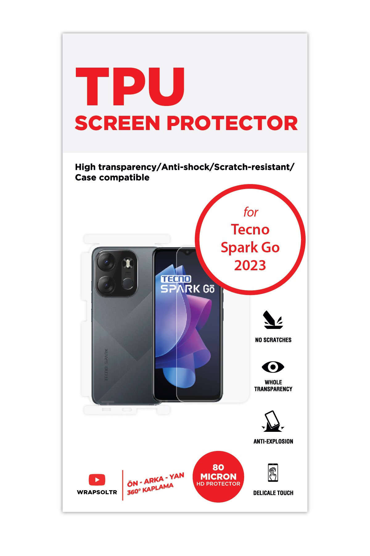 Tecno Spark Go 2023 - Fullbody Koruyucu Parlak Şeffaf TPU Film (80 micron)