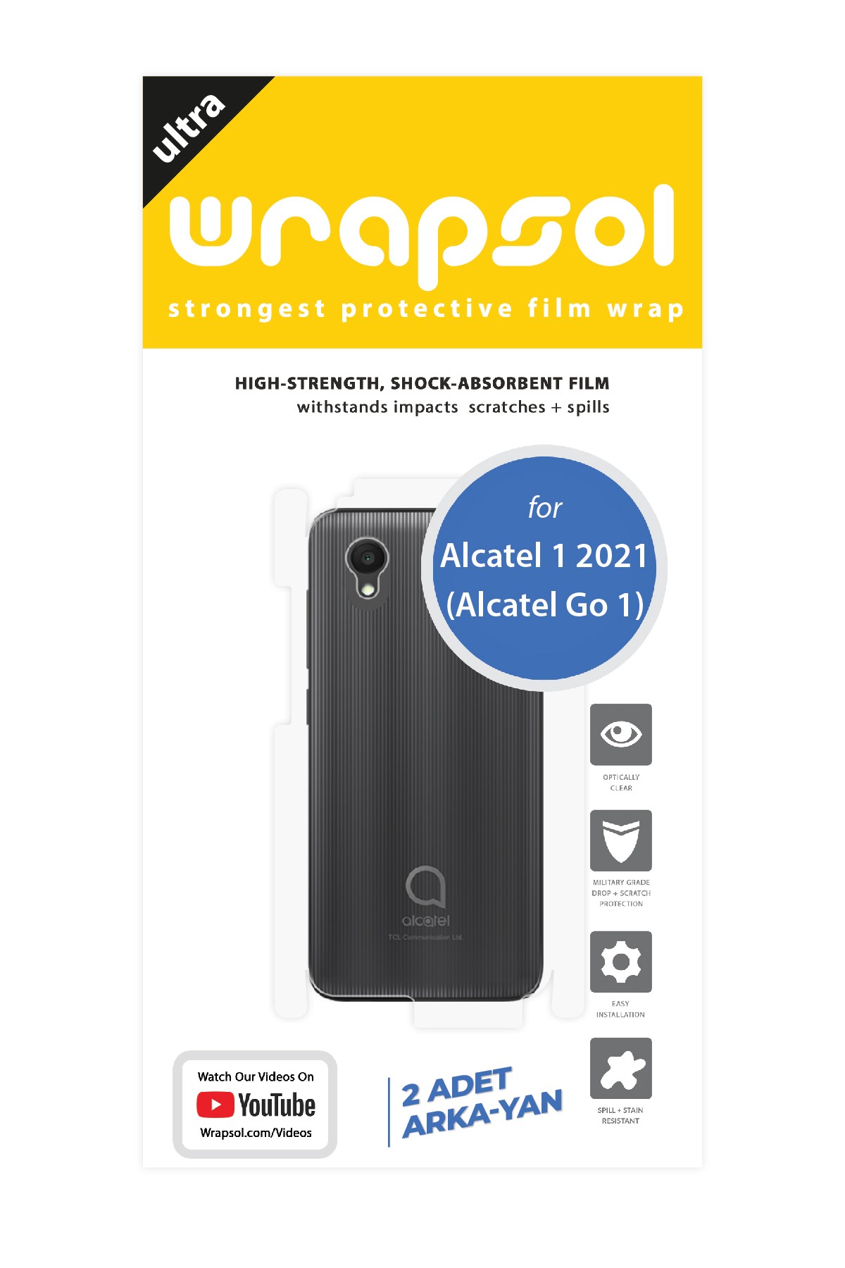 Alcatel Go 1 2021 - Arka/Yan Koruyucu Parlak Şeffaf Poliüretan Film (150 micron)