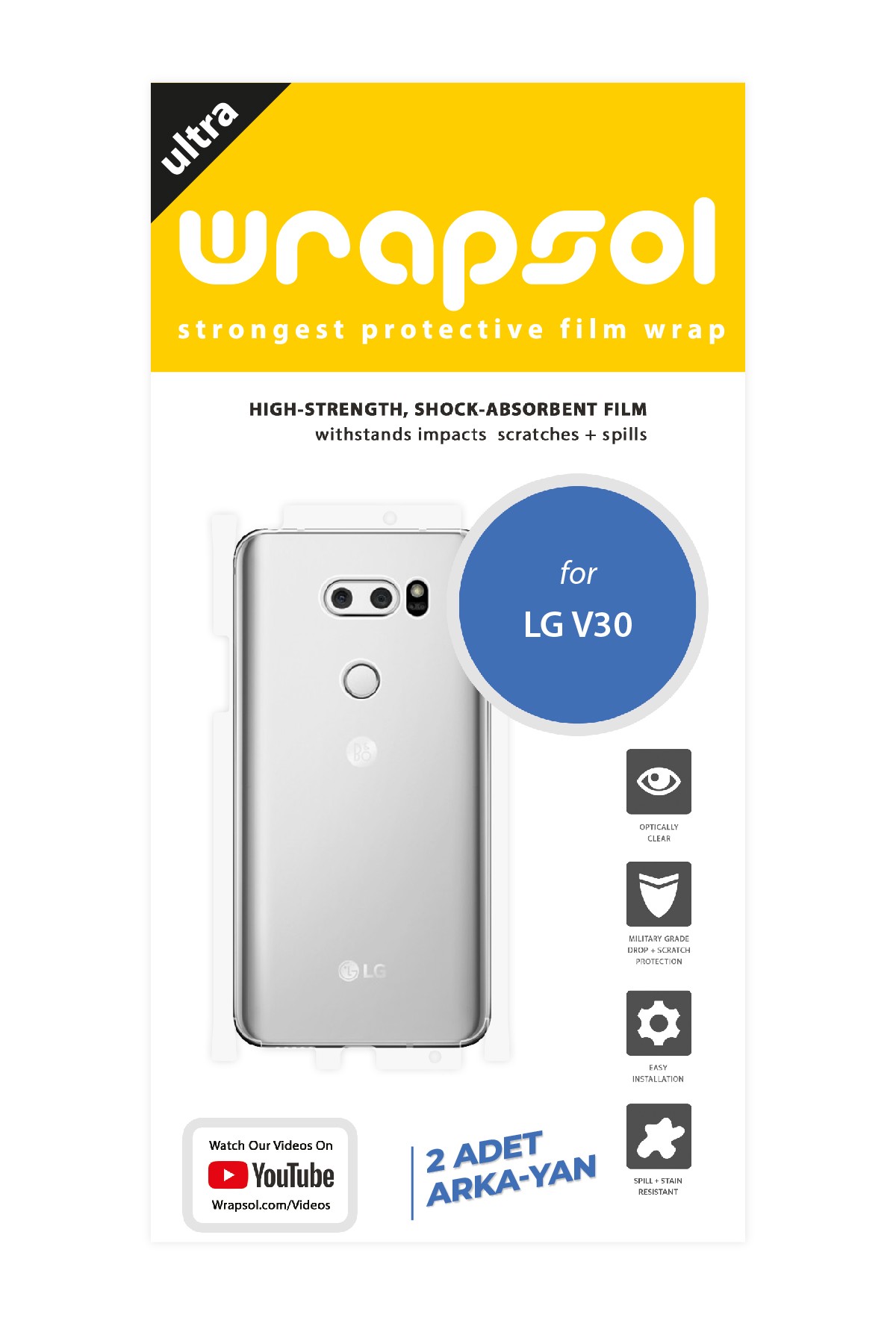 LG V30 - Arka/Yan Koruyucu Parlak Şeffaf Poliüretan Film (150 micron)