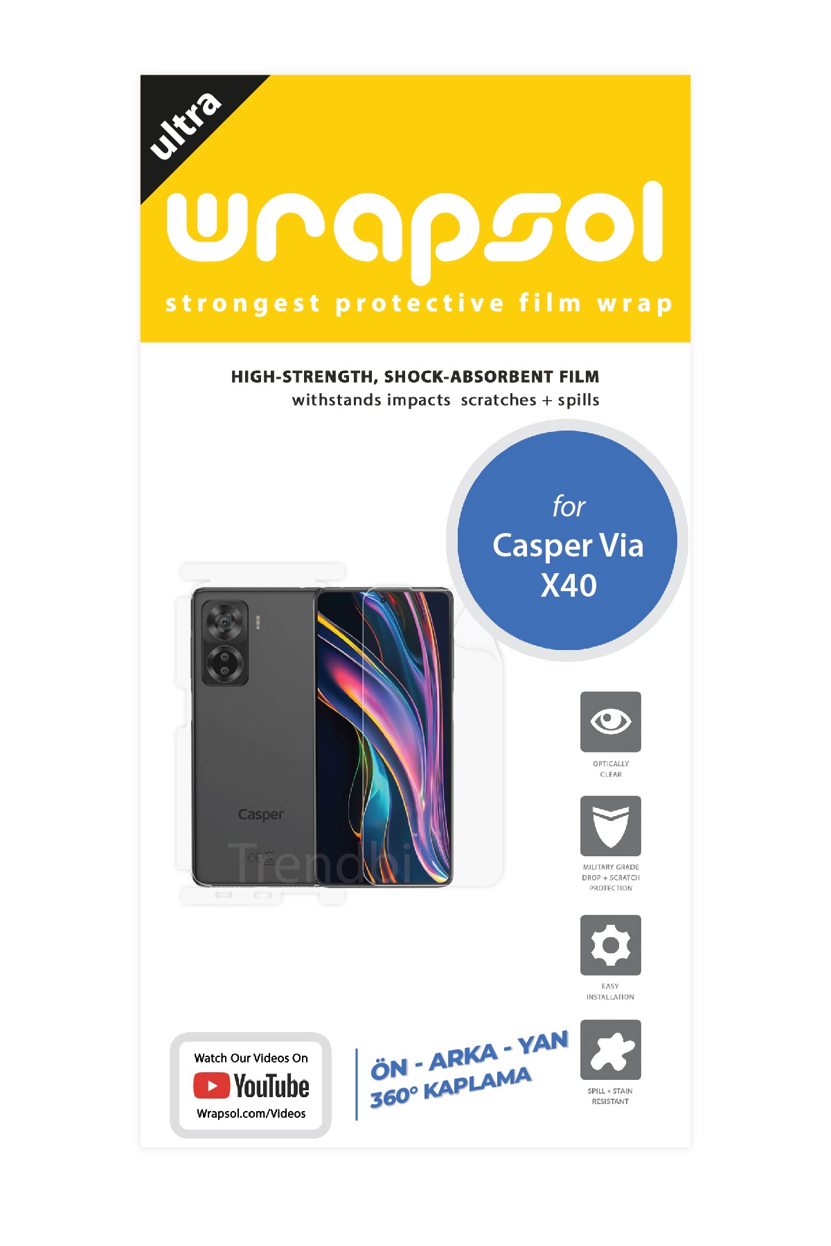 Casper Via X40 - Fullbody Koruyucu Parlak Şeffaf Poliüretan Film (150 micron)