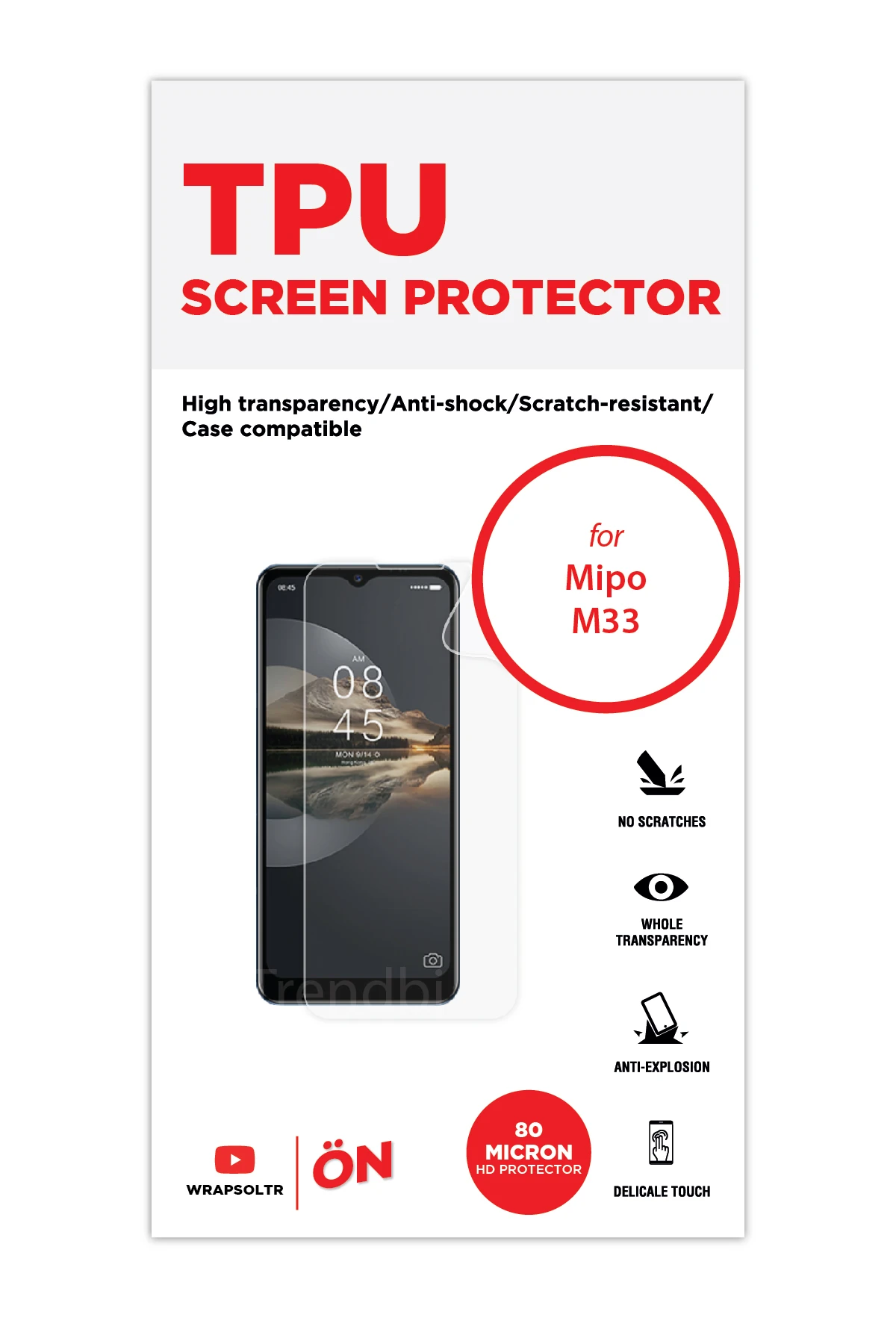 Mipo M33 - Ekran Koruyucu Parlak Şeffaf TPU Film (80 micron)