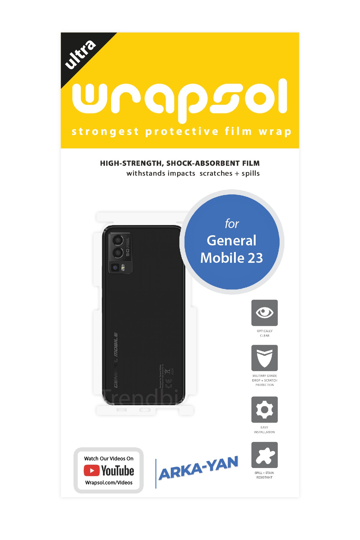 General Mobile GM 23 - Arka/Yan Koruyucu Parlak Şeffaf Poliüretan Film (150 micron)