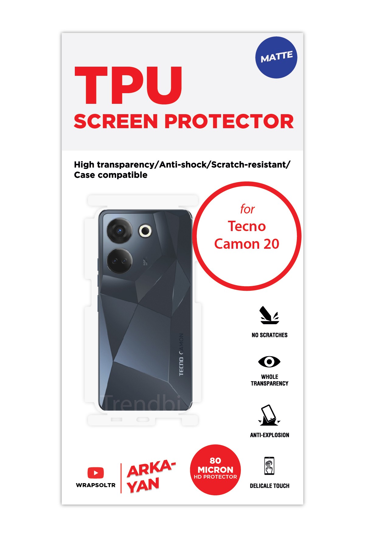 Tecno Camon 20 - Arka/Yan Koruyucu Mat TPU Film (80 micron)
