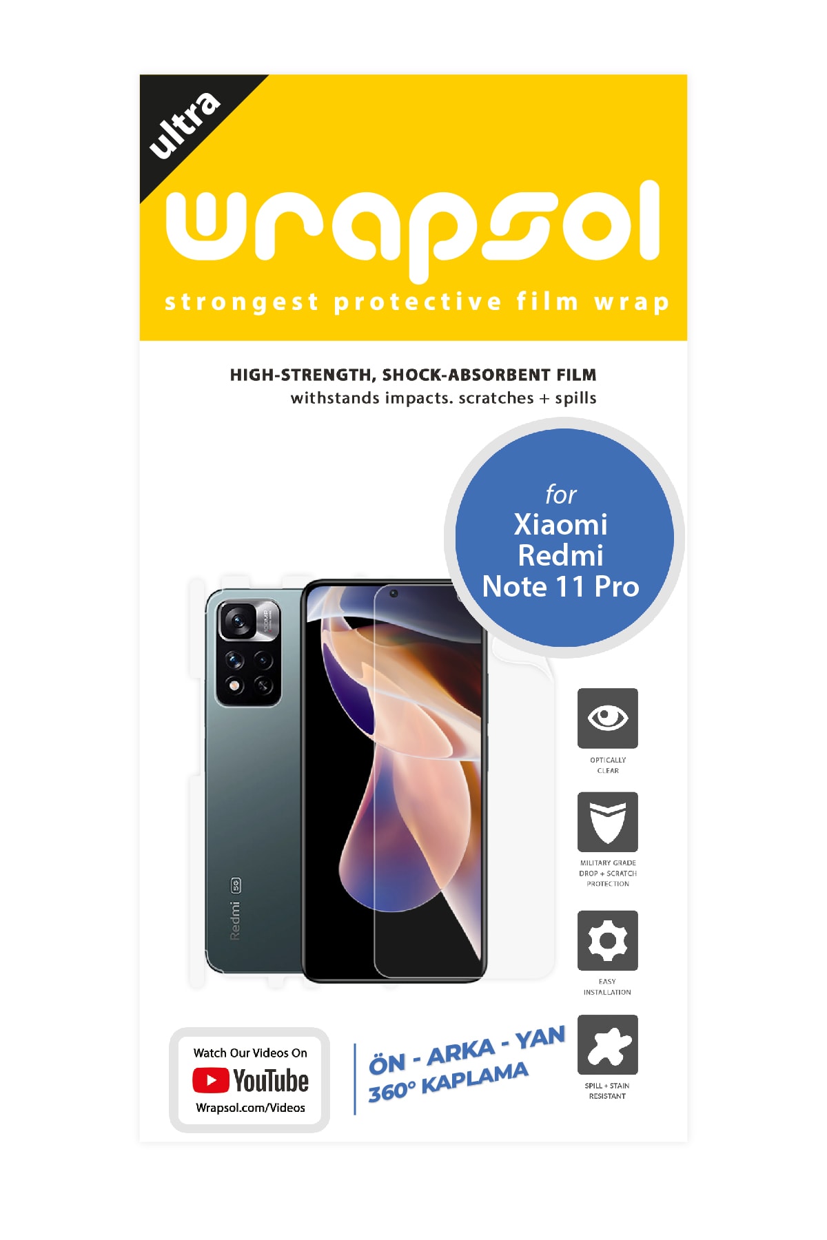 Xiaomi Redmi Note 11 Pro - Fullbody Koruyucu Parlak Şeffaf Poliüretan Film (150 micron)