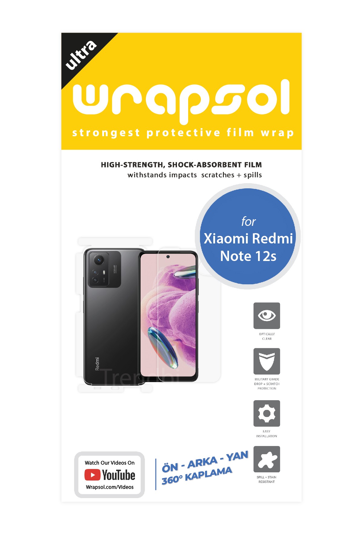 Xiaomi Redmi Note 12S - Fullbody Koruyucu Parlak Şeffaf Poliüretan Film (150 micron)