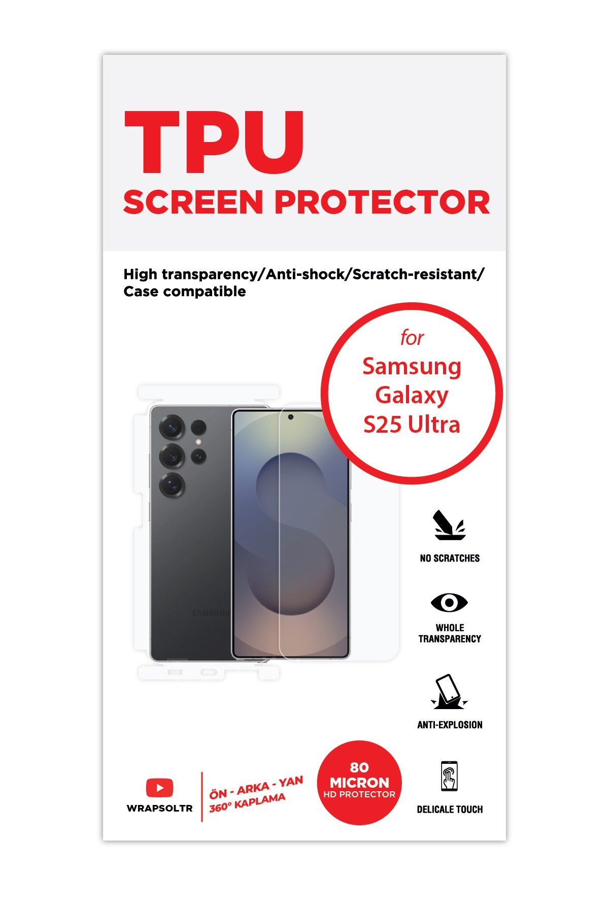 Samsung Galaxy S25 Ultra - Fullbody Koruyucu Parlak Şeffaf TPU Film (80 micron)
