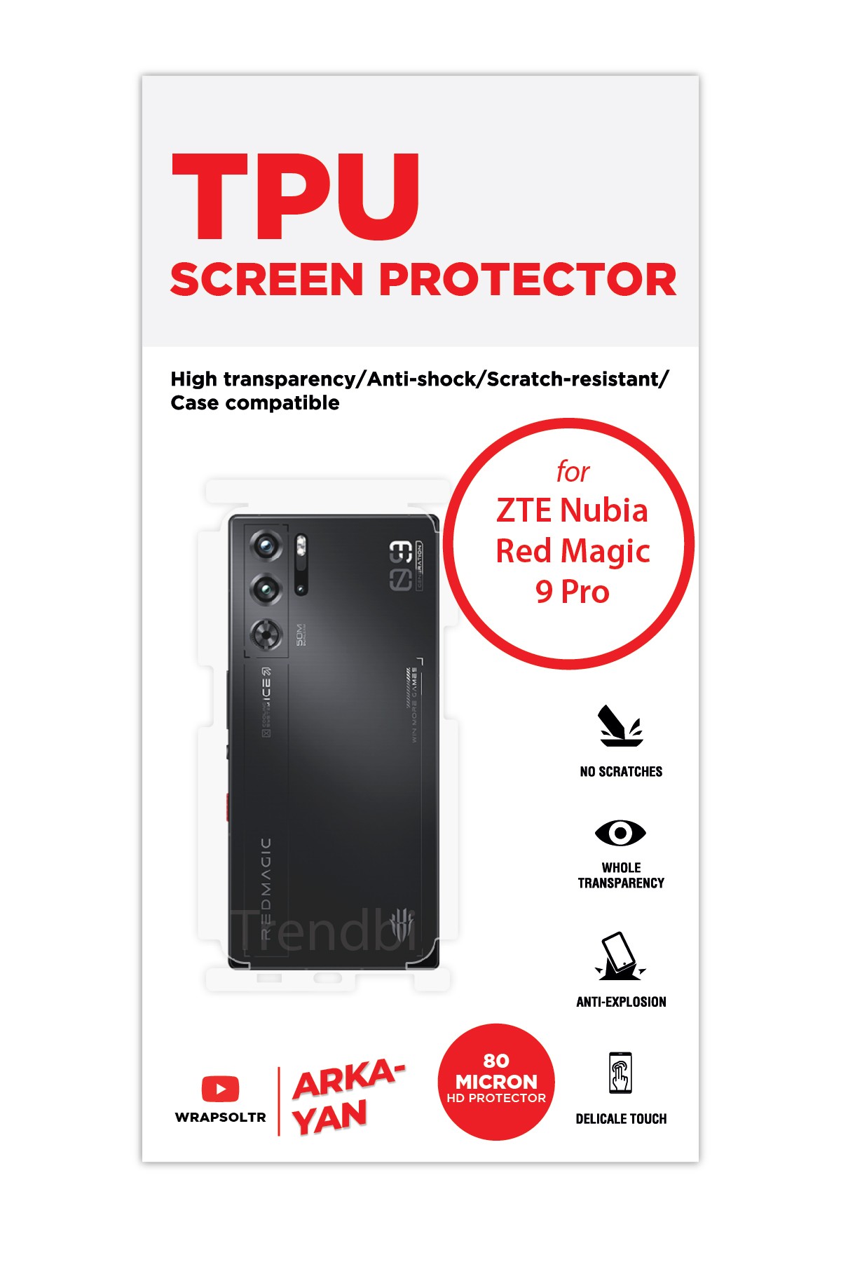 ZTE Nubia Red Magic 9 Pro - Arka/Yan Koruyucu Parlak Şeffaf TPU Film (80 micron)