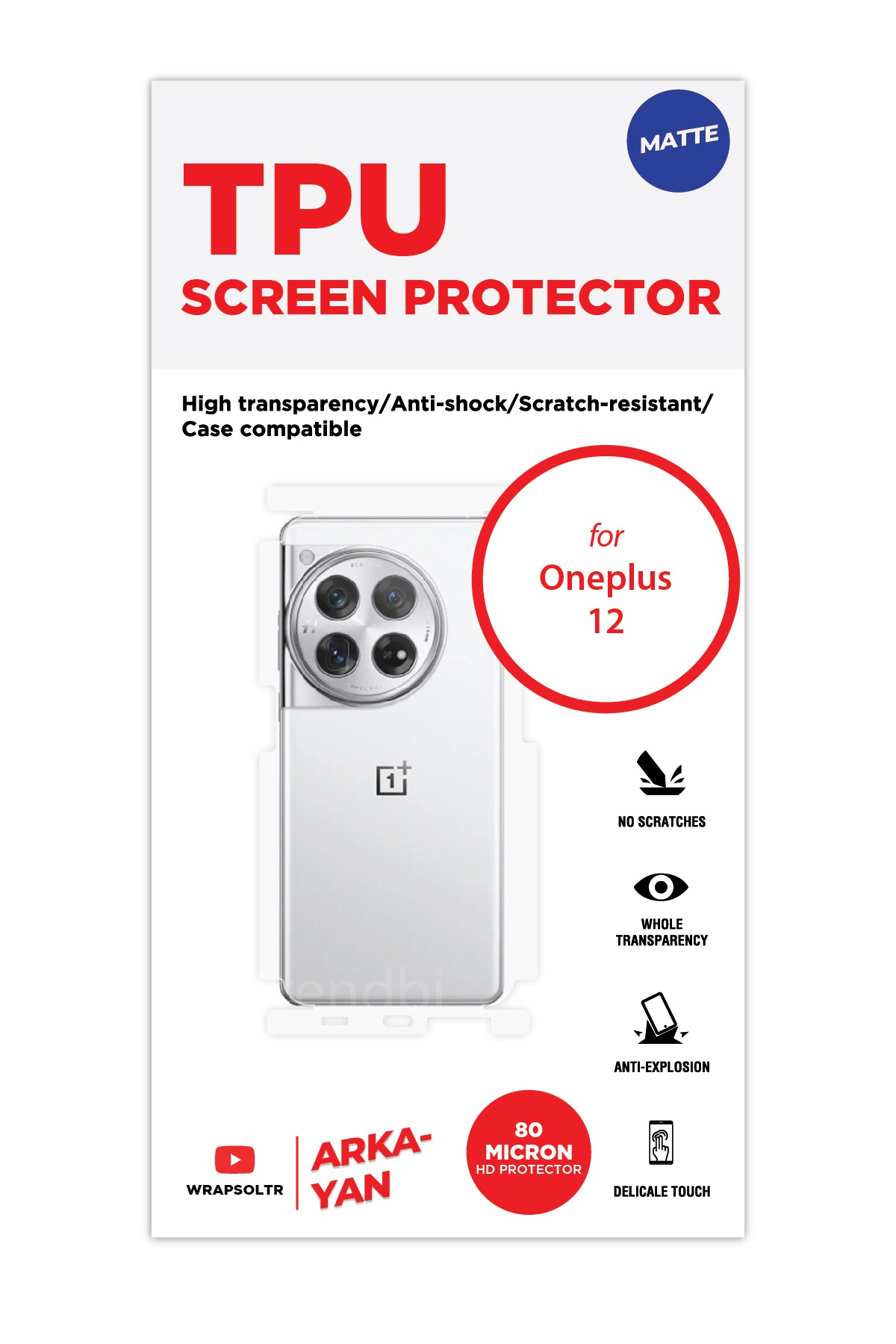 Oneplus 12R - Arka/Yan Koruyucu Mat TPU Film (80 micron)