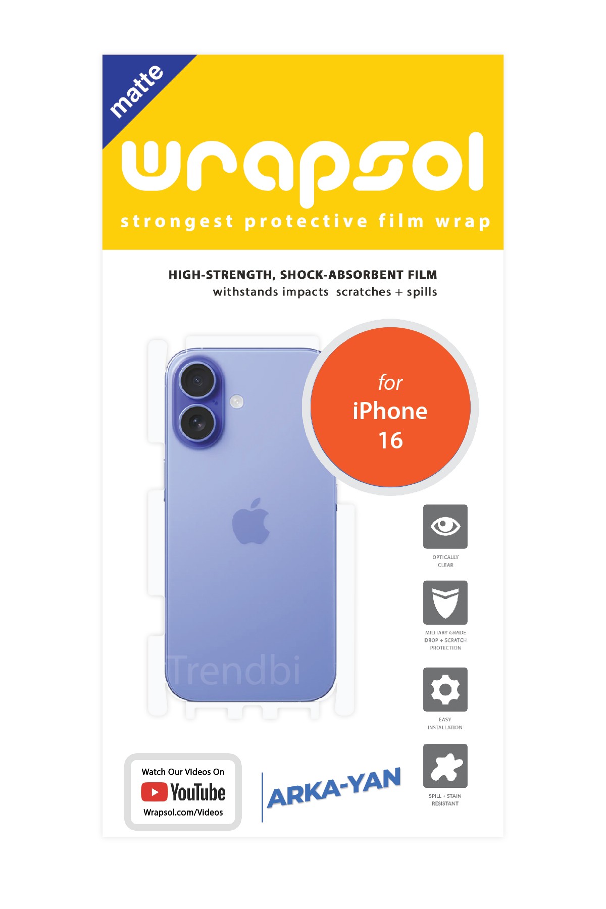 iPhone 16 - Arka/Yan Koruyucu Mat Şeffaf Poliüretan Film (150 micron)