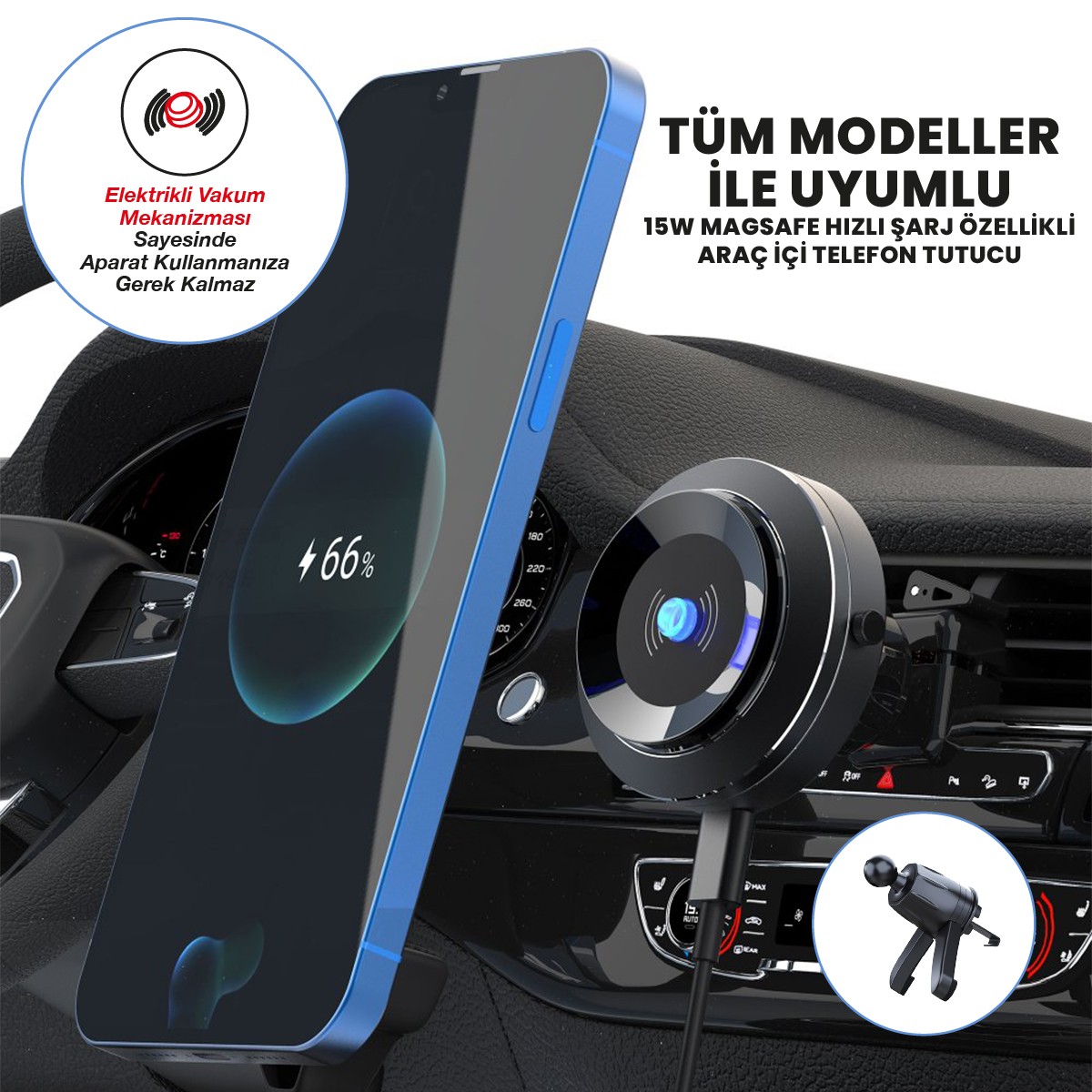 AirPro Araç Içi Telefon Tutucu - Hizli Sarj Özellikli - Elektrikli Vakum Mekanizmali - Y Type