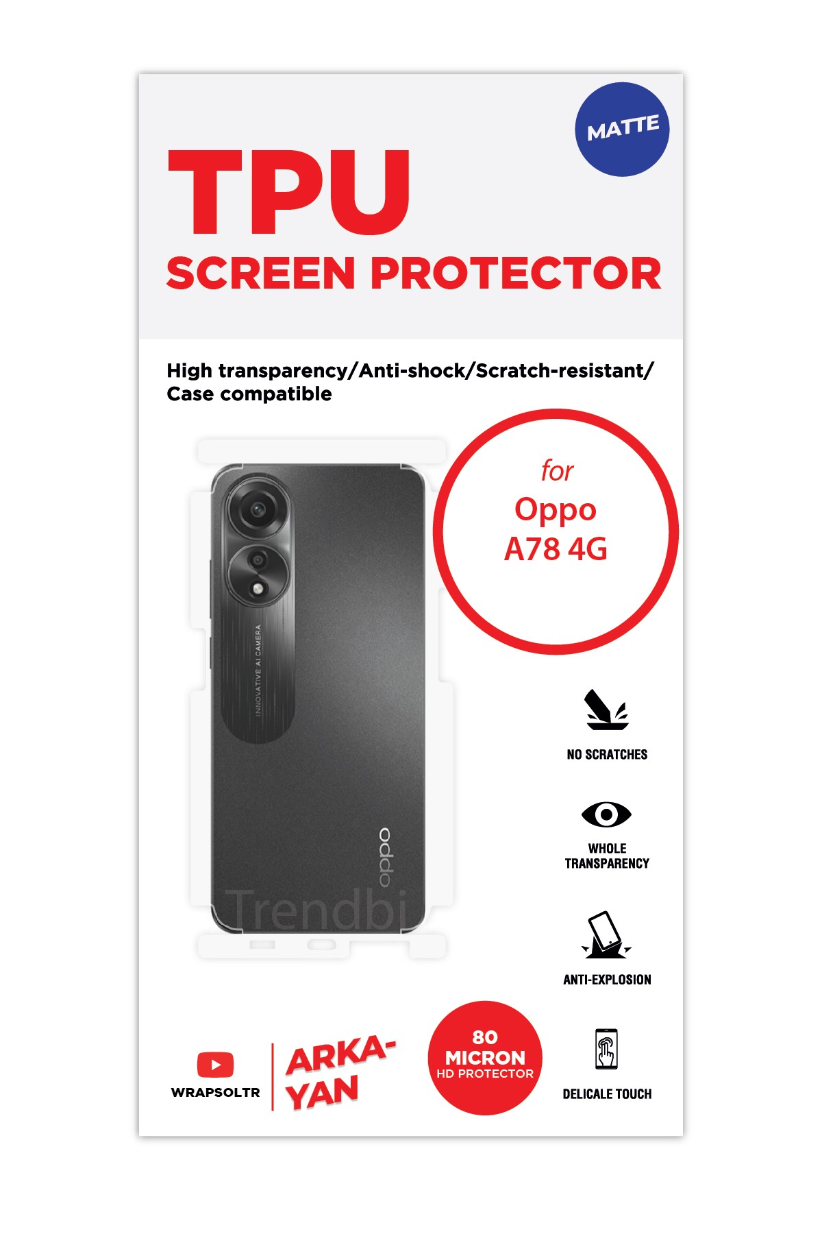 Oppo A78 4G - Arka/Yan Koruyucu Mat TPU Film (80 micron)