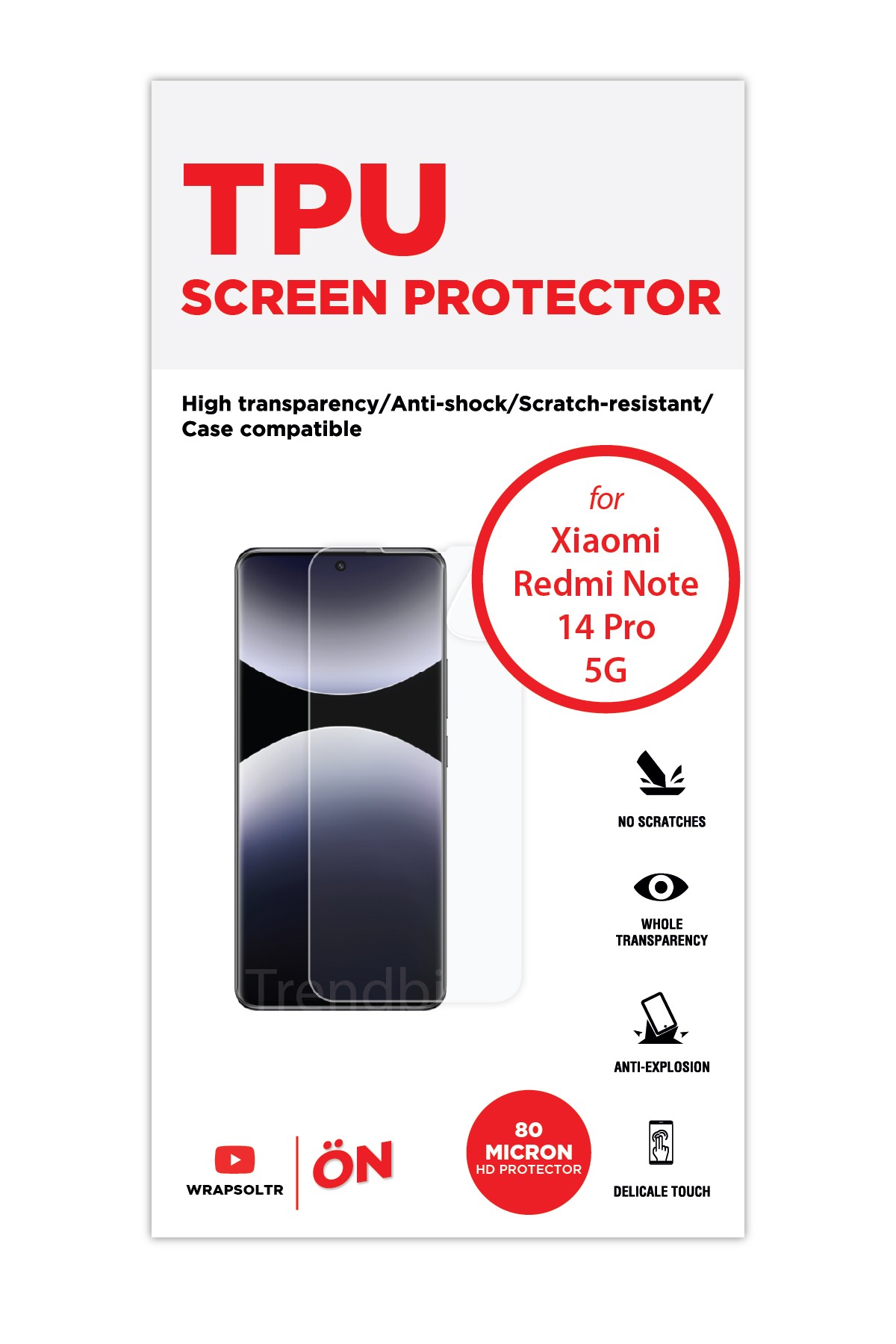 Xiaomi Redmi Note 14 Pro 5g - Ekran Koruyucu Parlak Şeffaf TPU Film (80 micron)