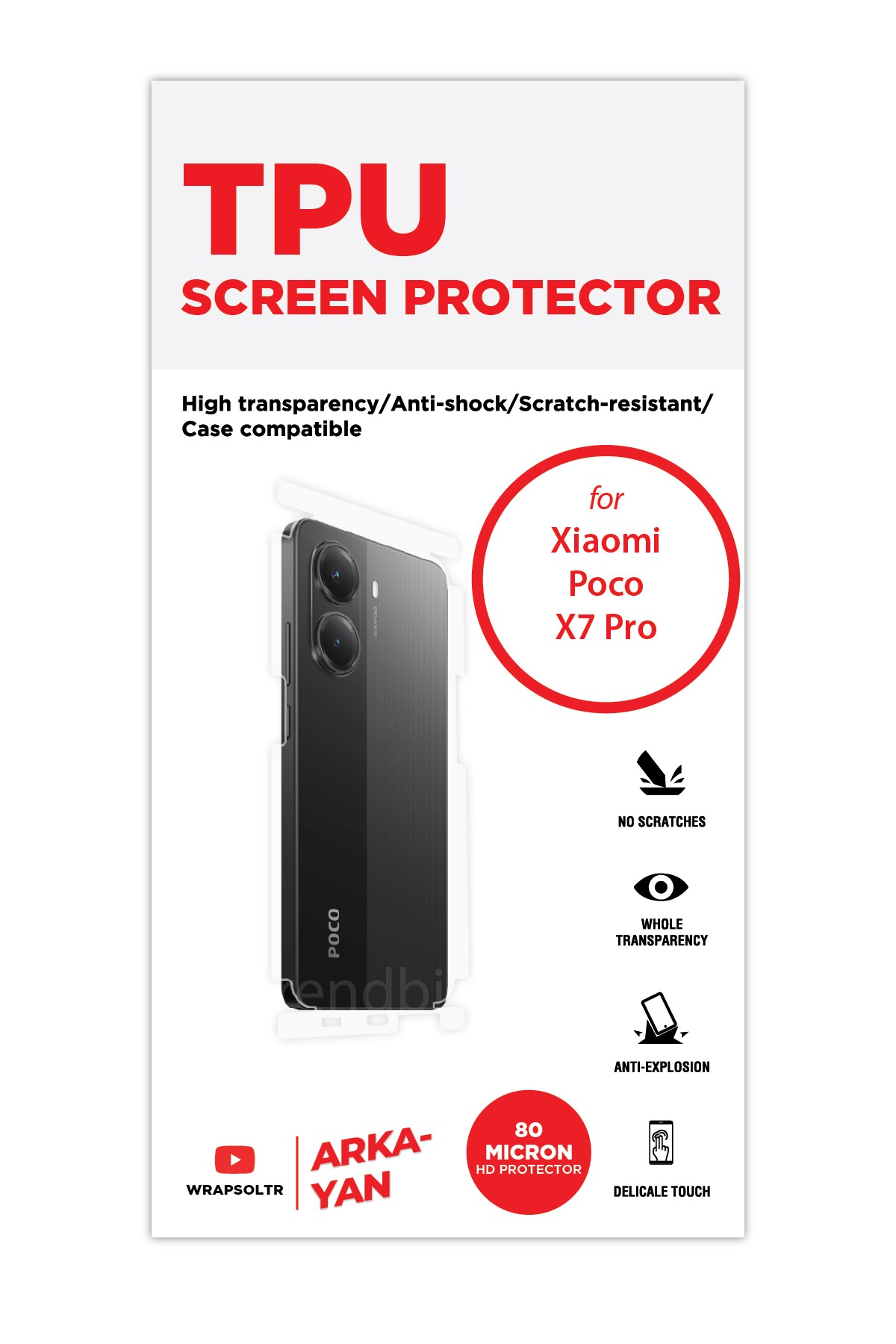 Xiaomi Poco X7 Pro - Arka/Yan Koruyucu Parlak Şeffaf TPU Film (80 micron)