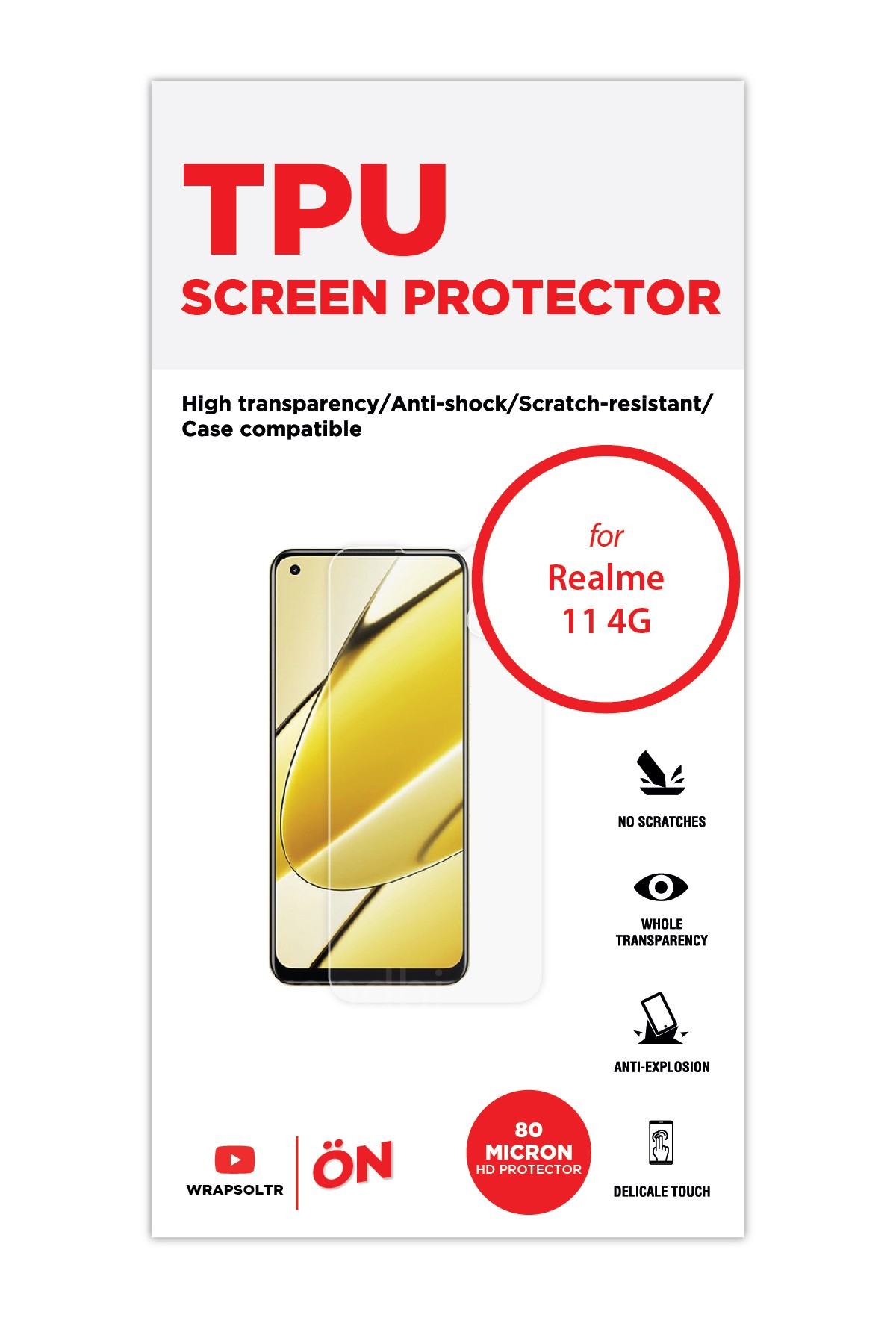 Realme 11 4G - Ekran Koruyucu Parlak Şeffaf TPU Film (80 micron)