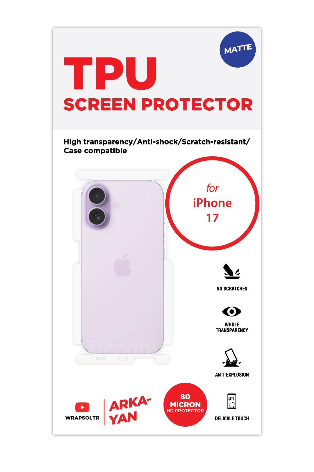 iPhone 17 - Arka/Yan Koruyucu Mat TPU Film (80 micron)