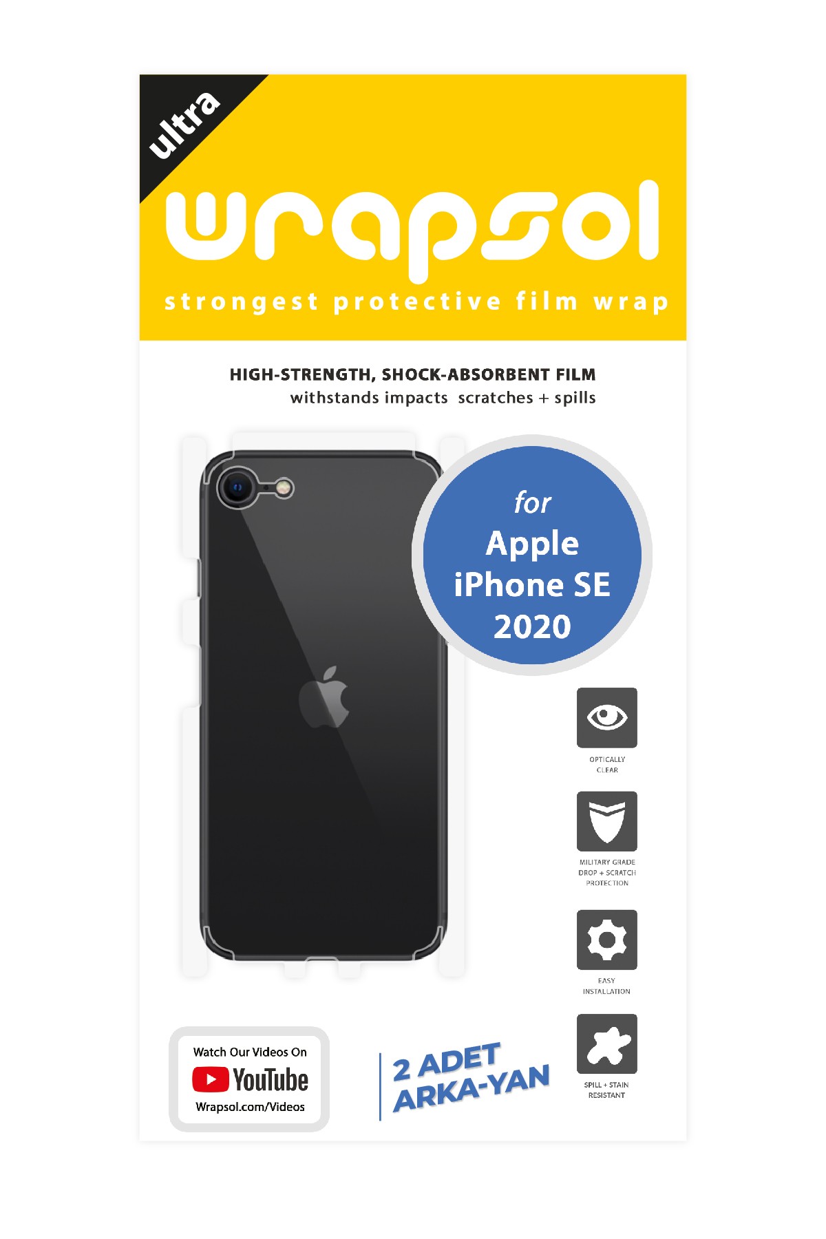 iPhone SE 2020 - Arka/Yan Koruyucu Parlak Şeffaf Poliüretan Film (150 micron)